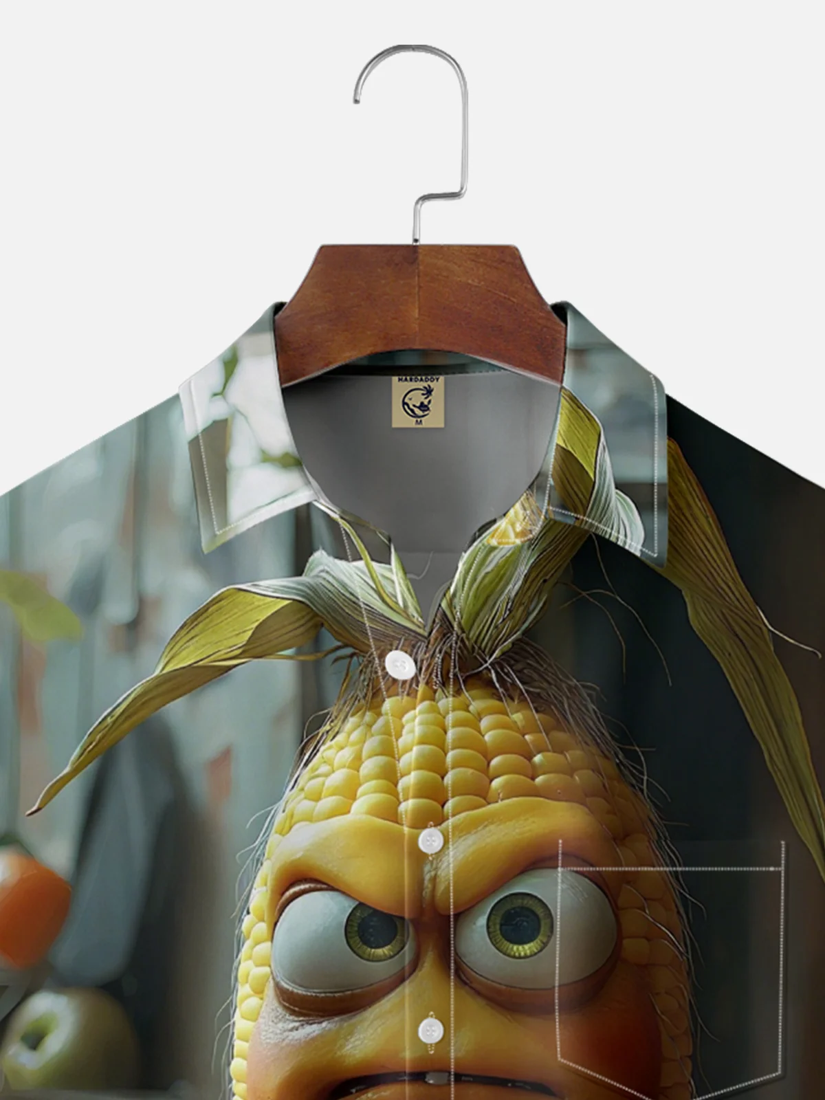 Moisture-wicking Fun Corn "EAT MORE ME AT" Chest Pocket Casual Shirt