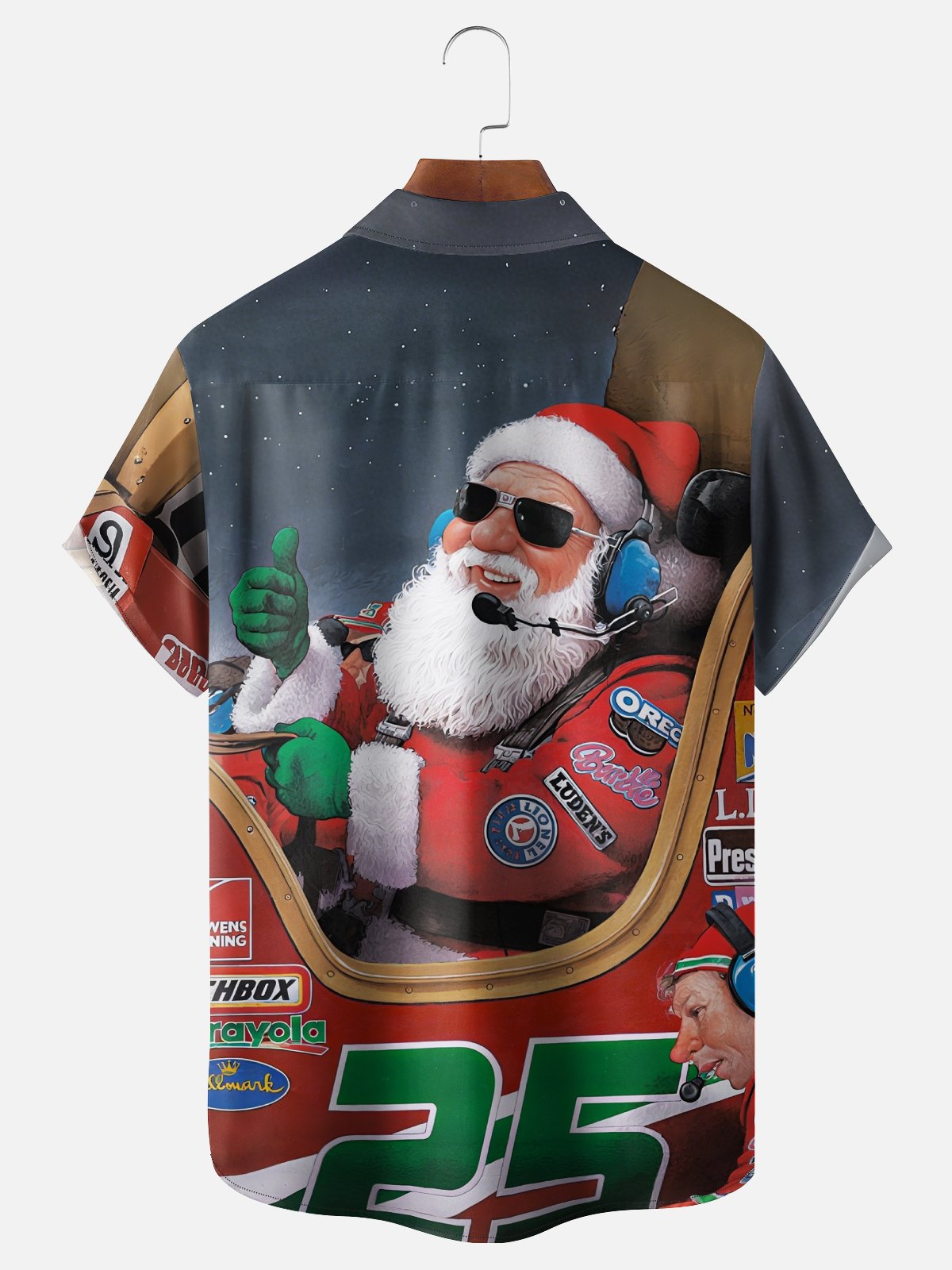 Moisture-Wicking Christmas Aviator Santa Chest Pocket Hawaiian Shirt