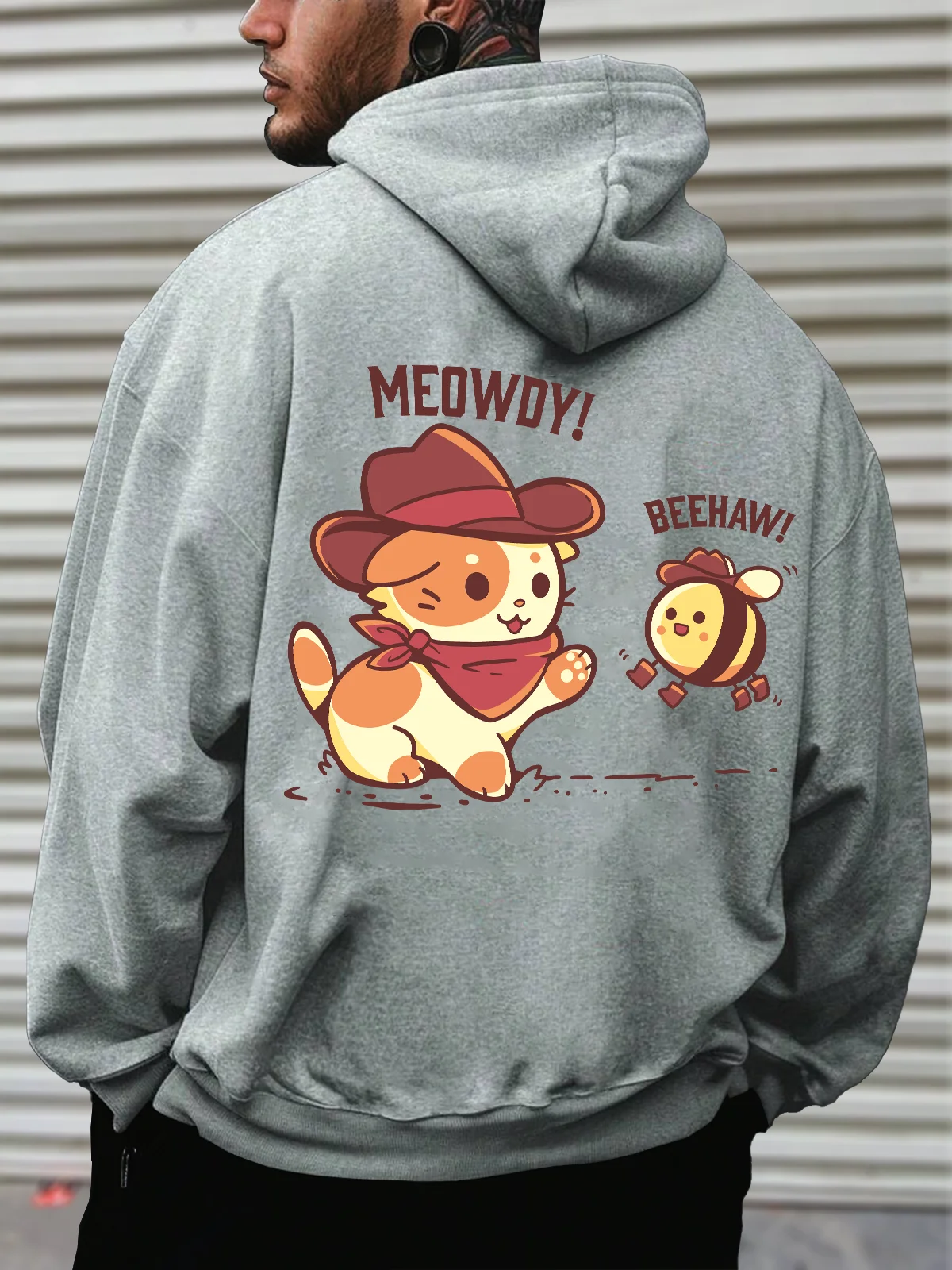 Hardaddy x Techranova Cartoon Denim Cat Bee Casual Hoodie Sweatshirt