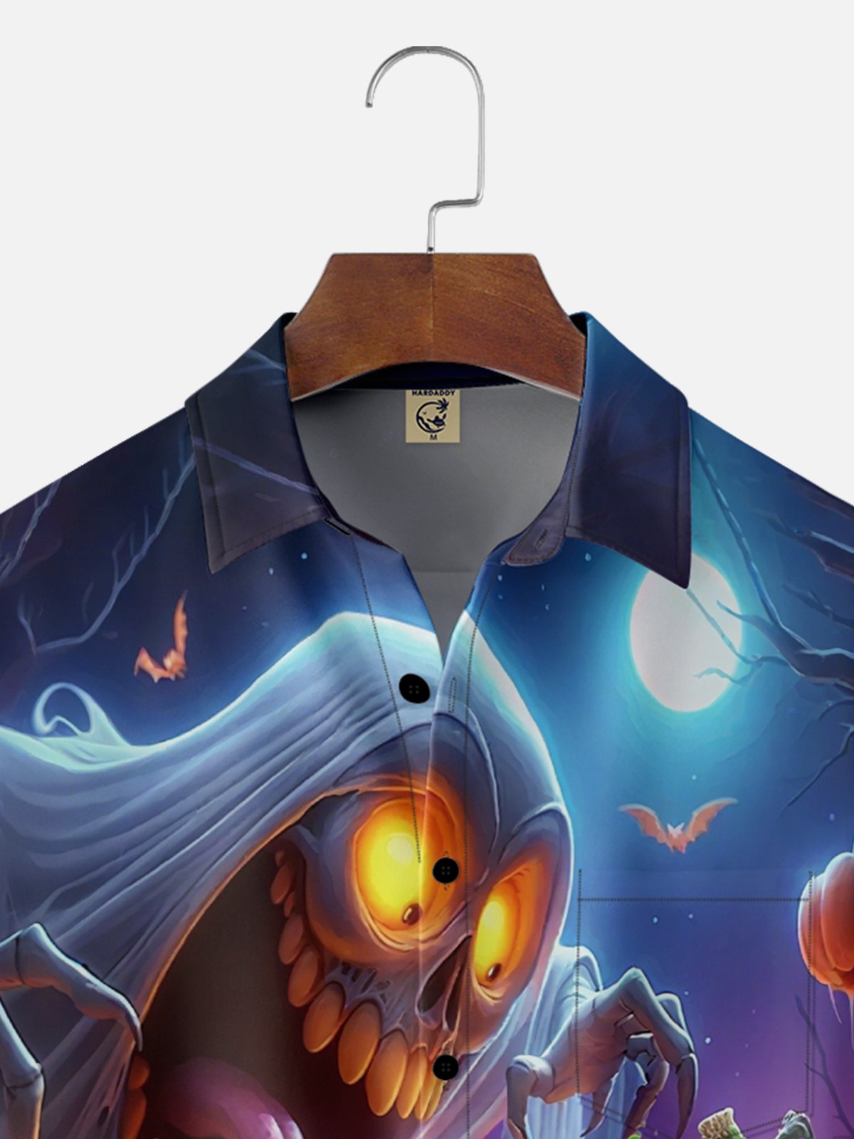 Moisture-Wicking Halloween Pumpkin Ghost Chest Pocket Hawaiian Shirt