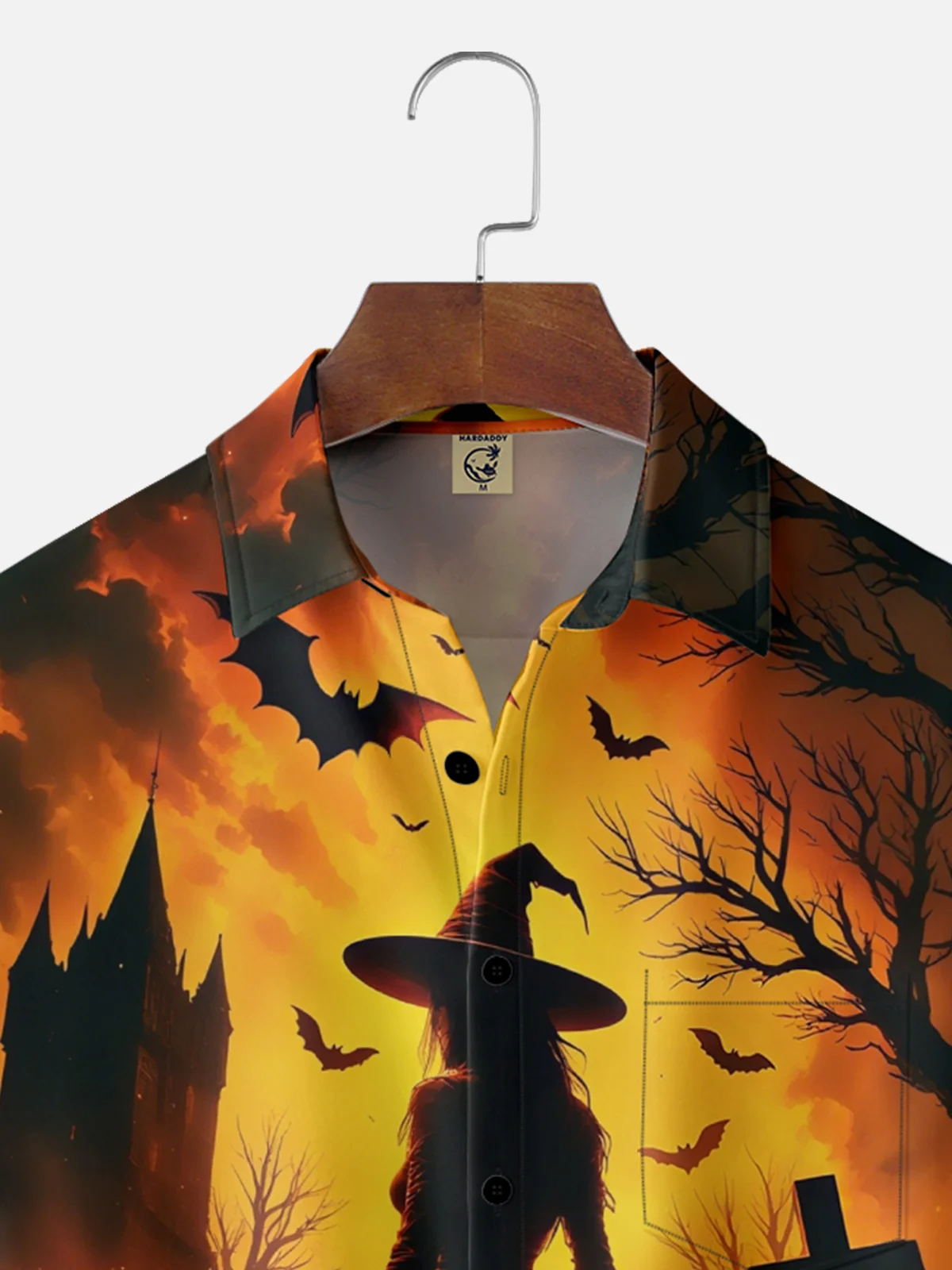 Moisture-wicking Halloween Witch Pumpkin Fun Chest Pocket Casual Shirt