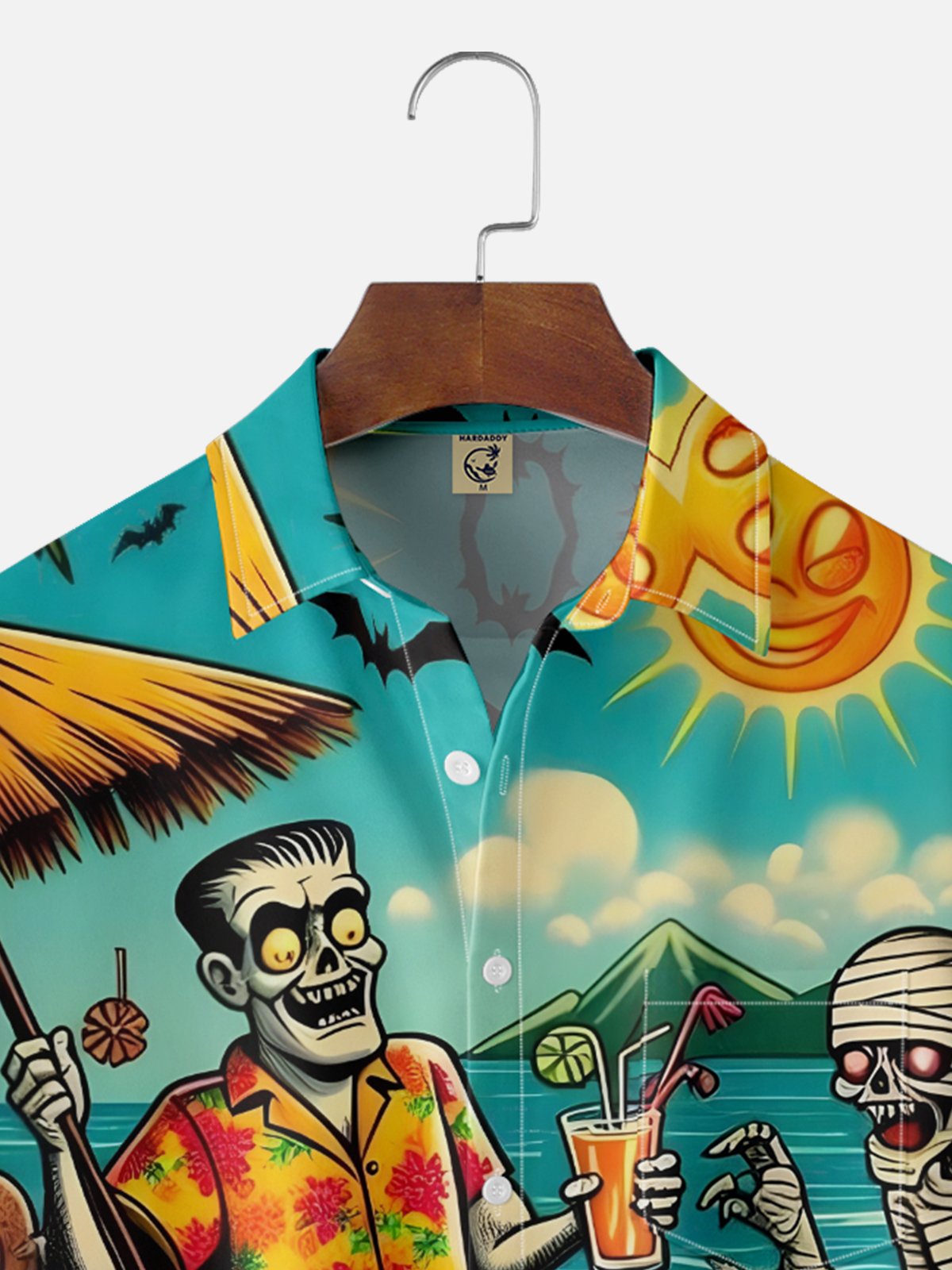 Moisture-Wicking Halloween Skull Chest Pocket Hawaiian Shirt