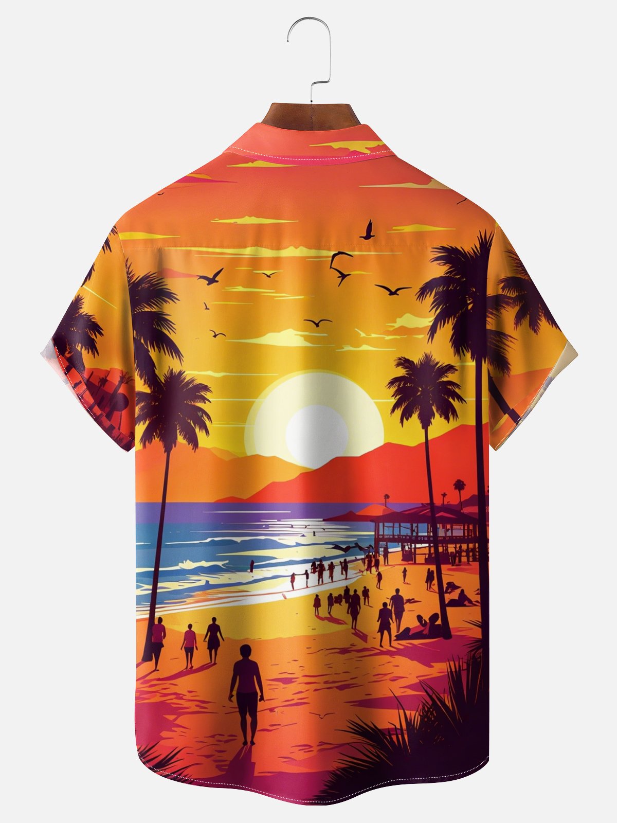 Moisture-wicking Sunset Beach Party Vacation Chest Pocket Hawaiian Shirt