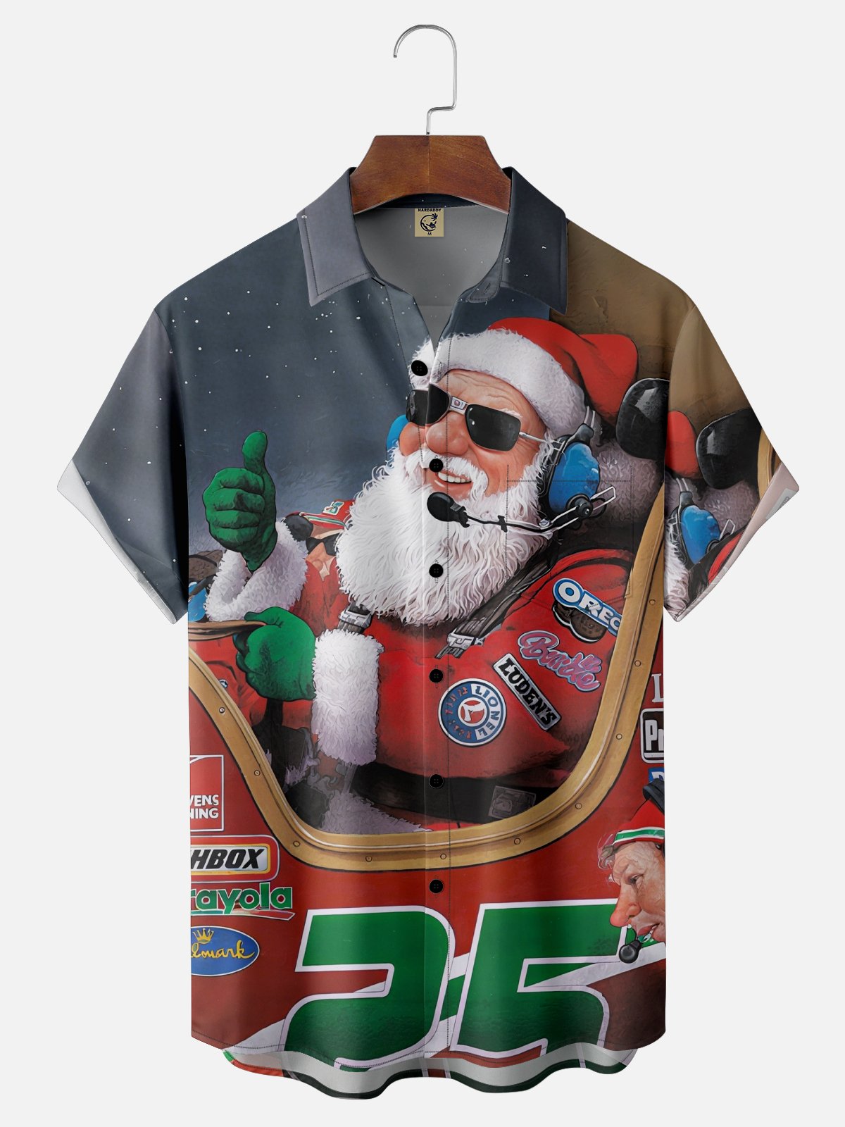 Moisture-Wicking Christmas Aviator Santa Chest Pocket Hawaiian Shirt