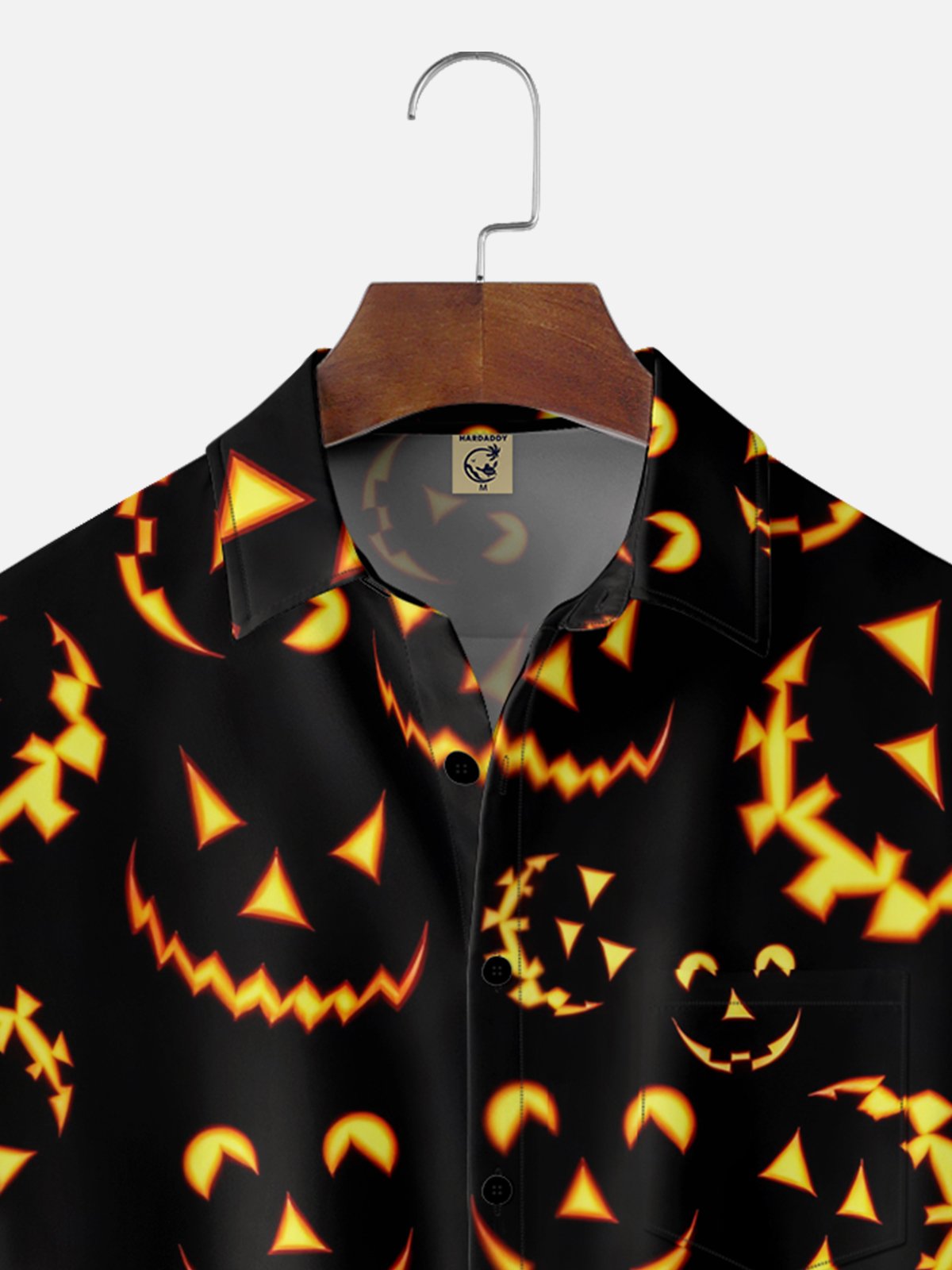 Moisture-Wicking Fun Halloween Pumpkin Chest Pocket Hawaiian Shirt