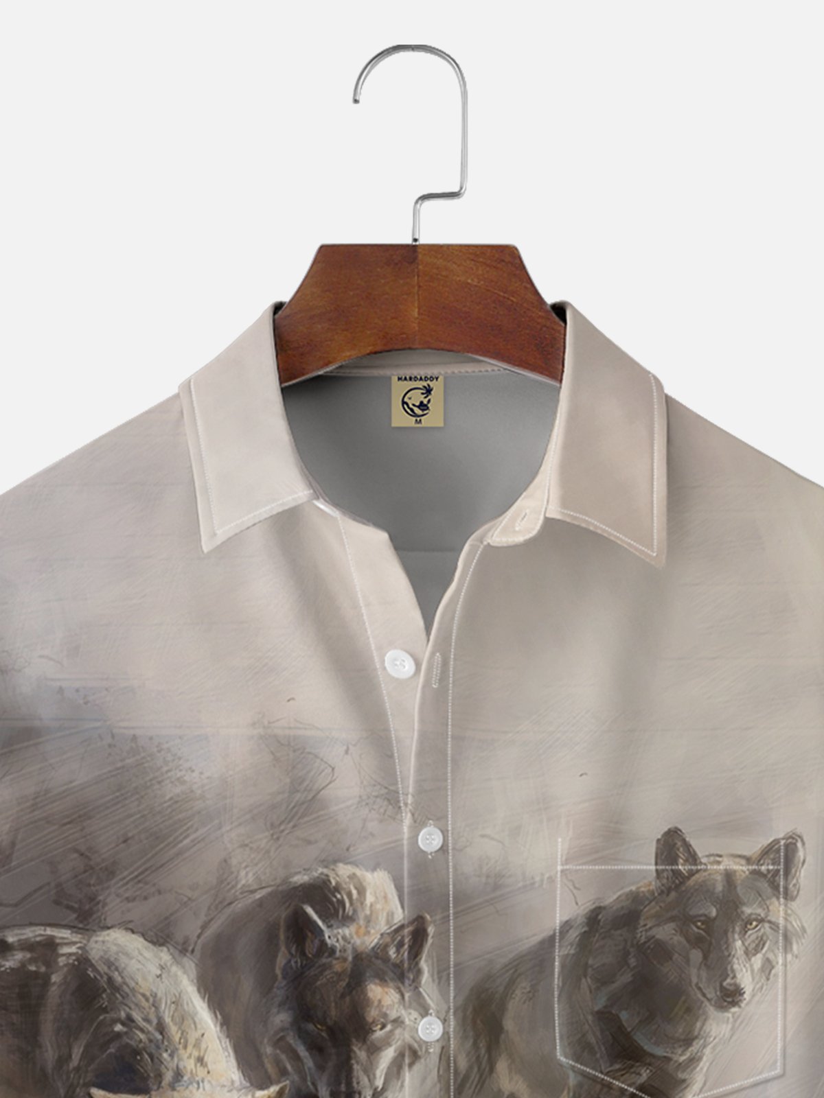 Hardaddy x Lazaro Illustration Moisture-wicking Art Wolf Pack Jones Chest Pocket Hawaiian Shirt