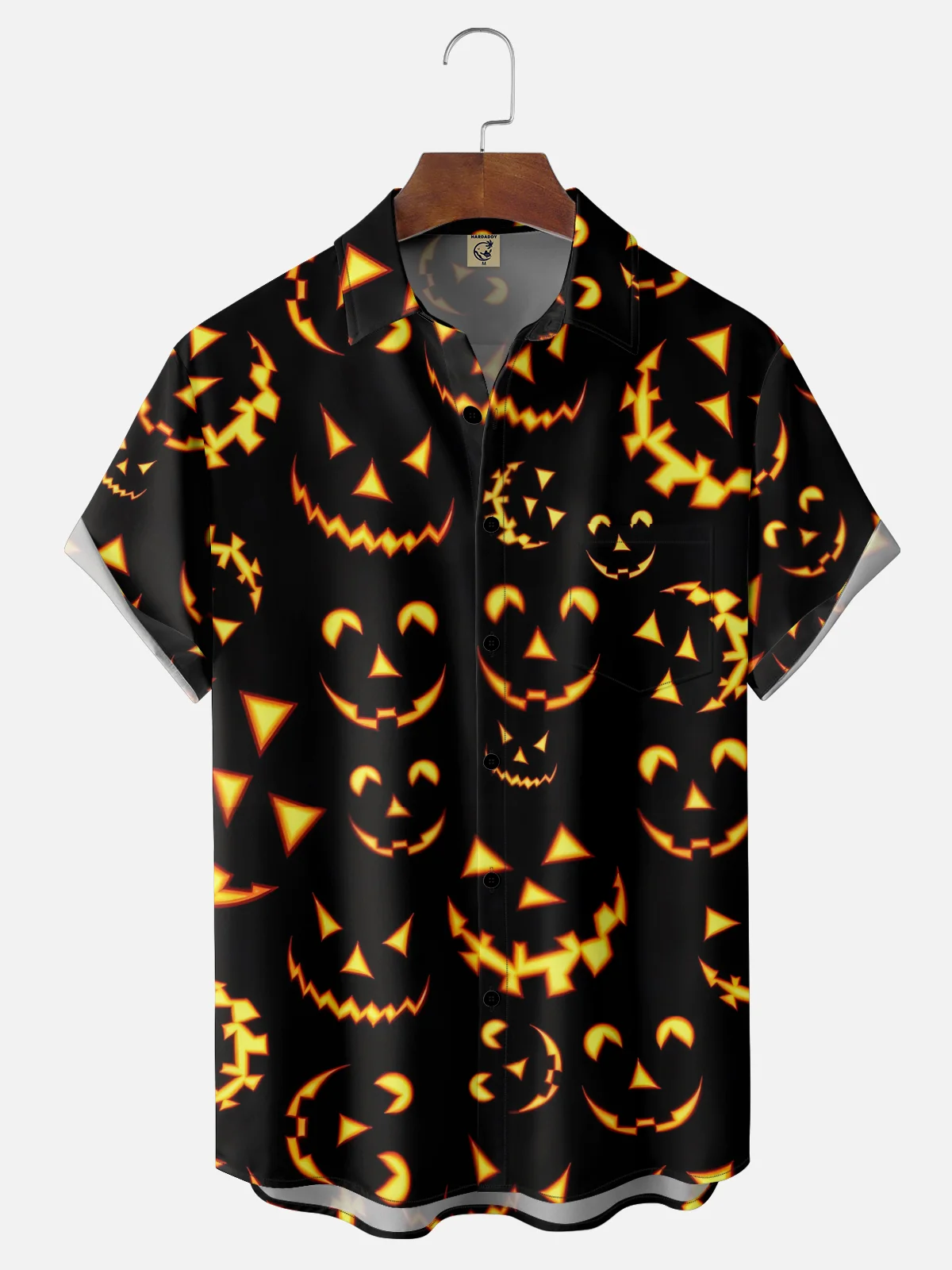 Moisture-Wicking Fun Halloween Pumpkin Chest Pocket Hawaiian Shirt