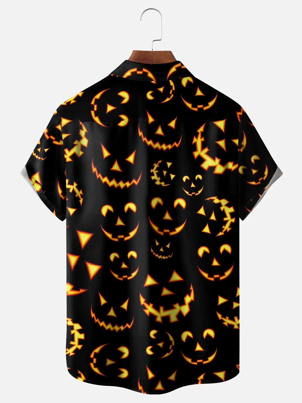 Moisture-Wicking Fun Halloween Pumpkin Chest Pocket Hawaiian Shirt