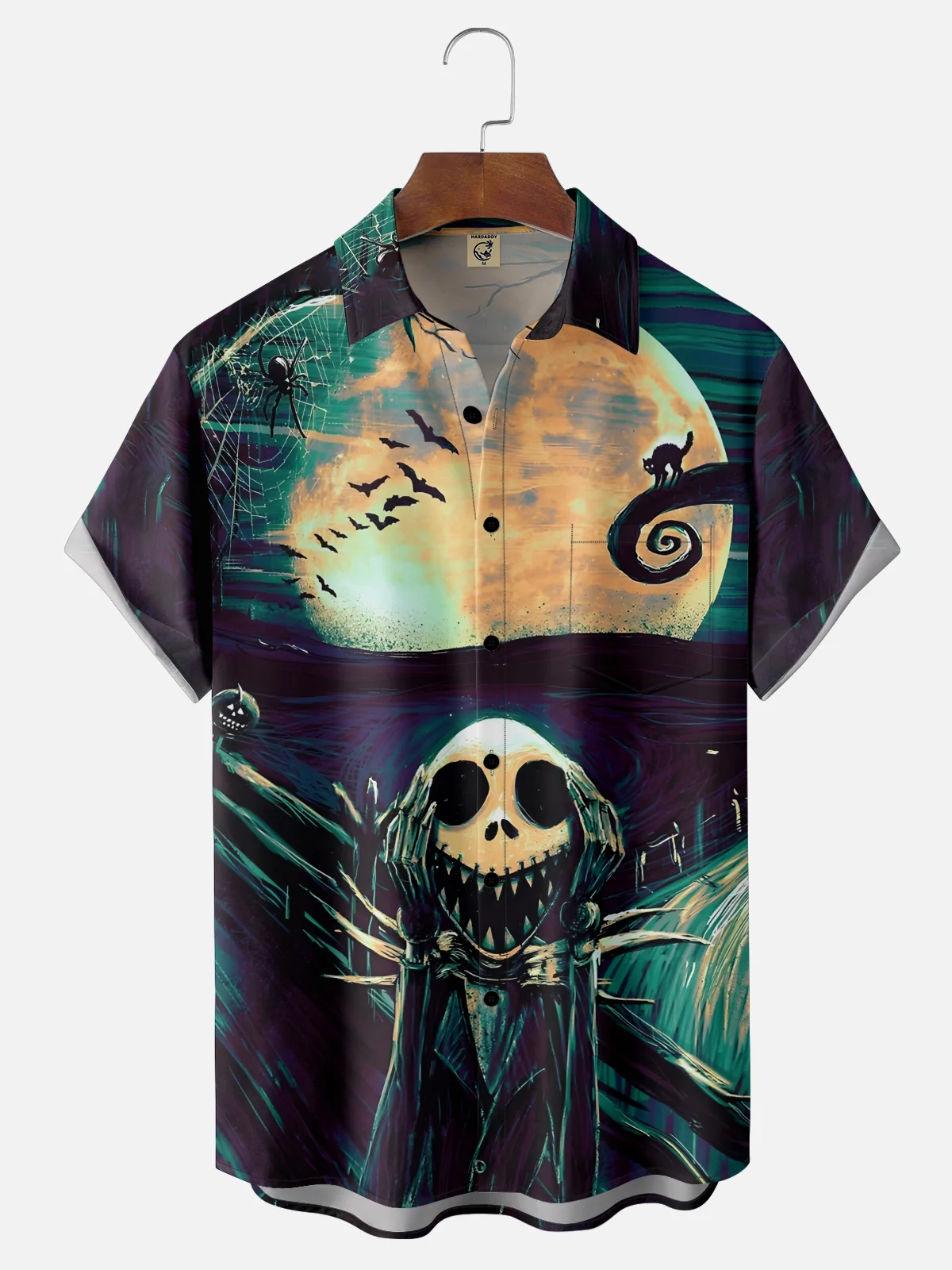Moisture Wicking Halloween Ghost Spider Black Cat Abstract Art Chest Pocket Hawaiian Shirt