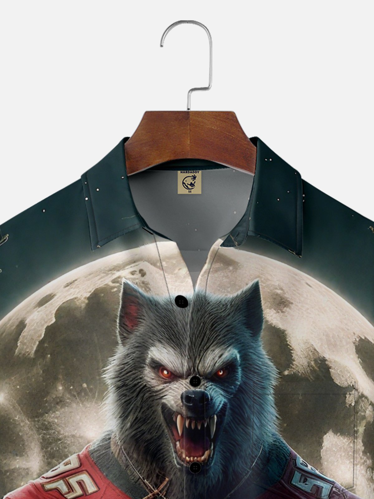 Moisture-Wicking Football Wolf Halloween Chest Pocket Hawaiian Shirt