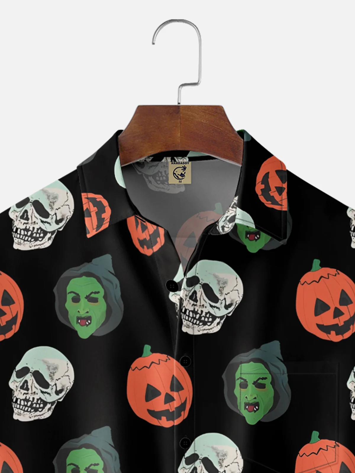 Moisture Wicking Halloween Pumpkin Ghost Skull Chest Pocket Hawaiian Shirt
