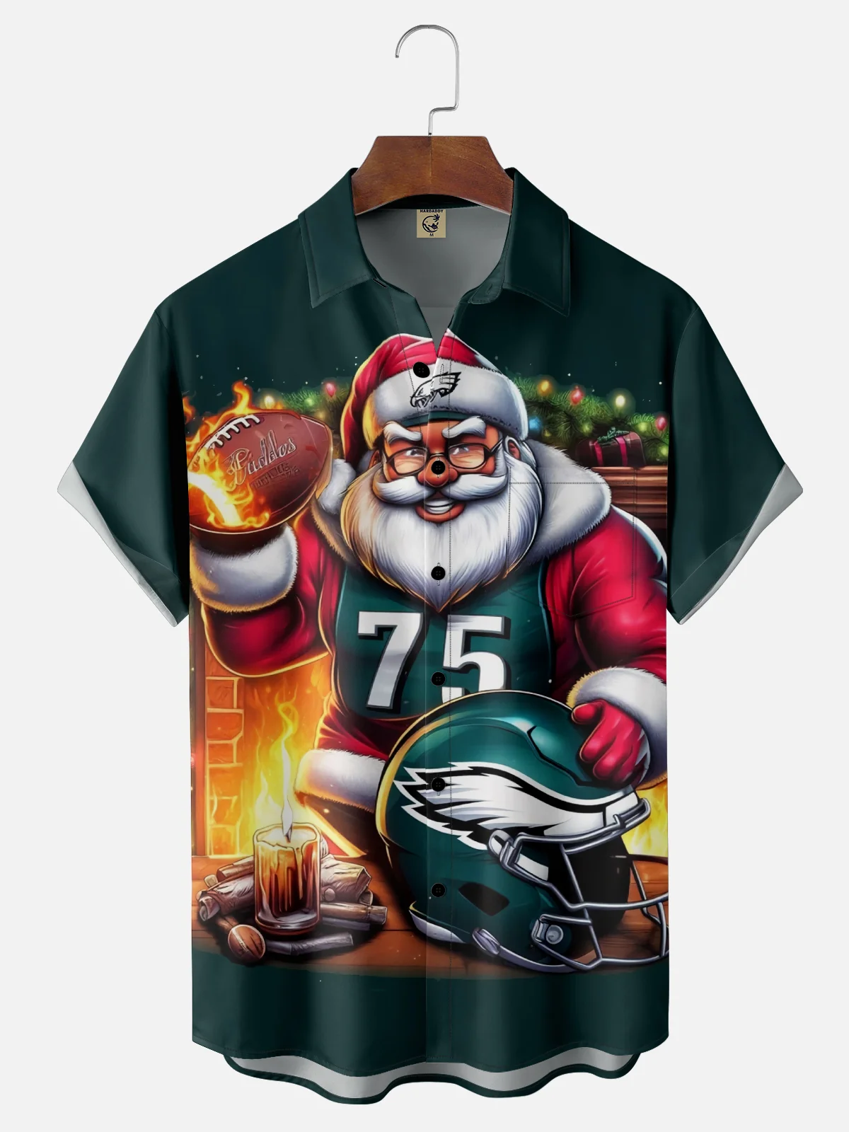 Moisture Wicking Christmas Philadelphia Eagles Chest Pocket Hawaiian Shirt