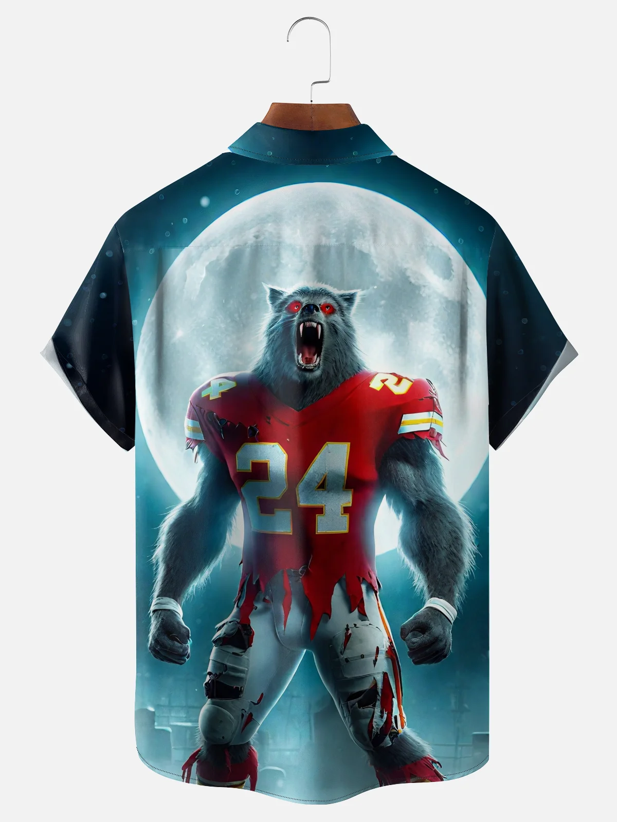 Moisture-Wicking Ombre Halloween Wolf Chest Pocket Hawaiian Shirt