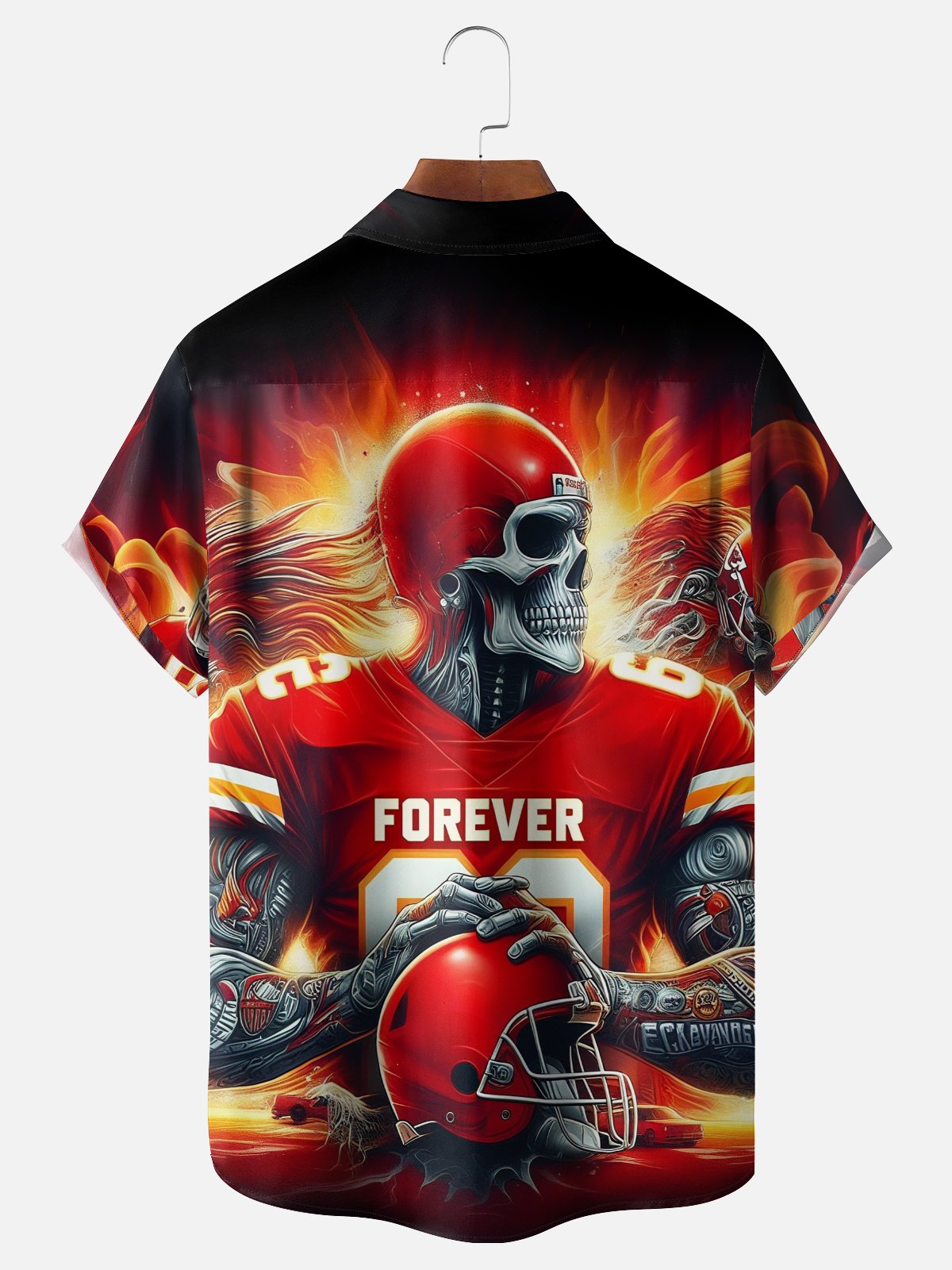 Moisture-Wicking Kansas City Chiefs Skull Chest Pocket Hawaiian Shirt