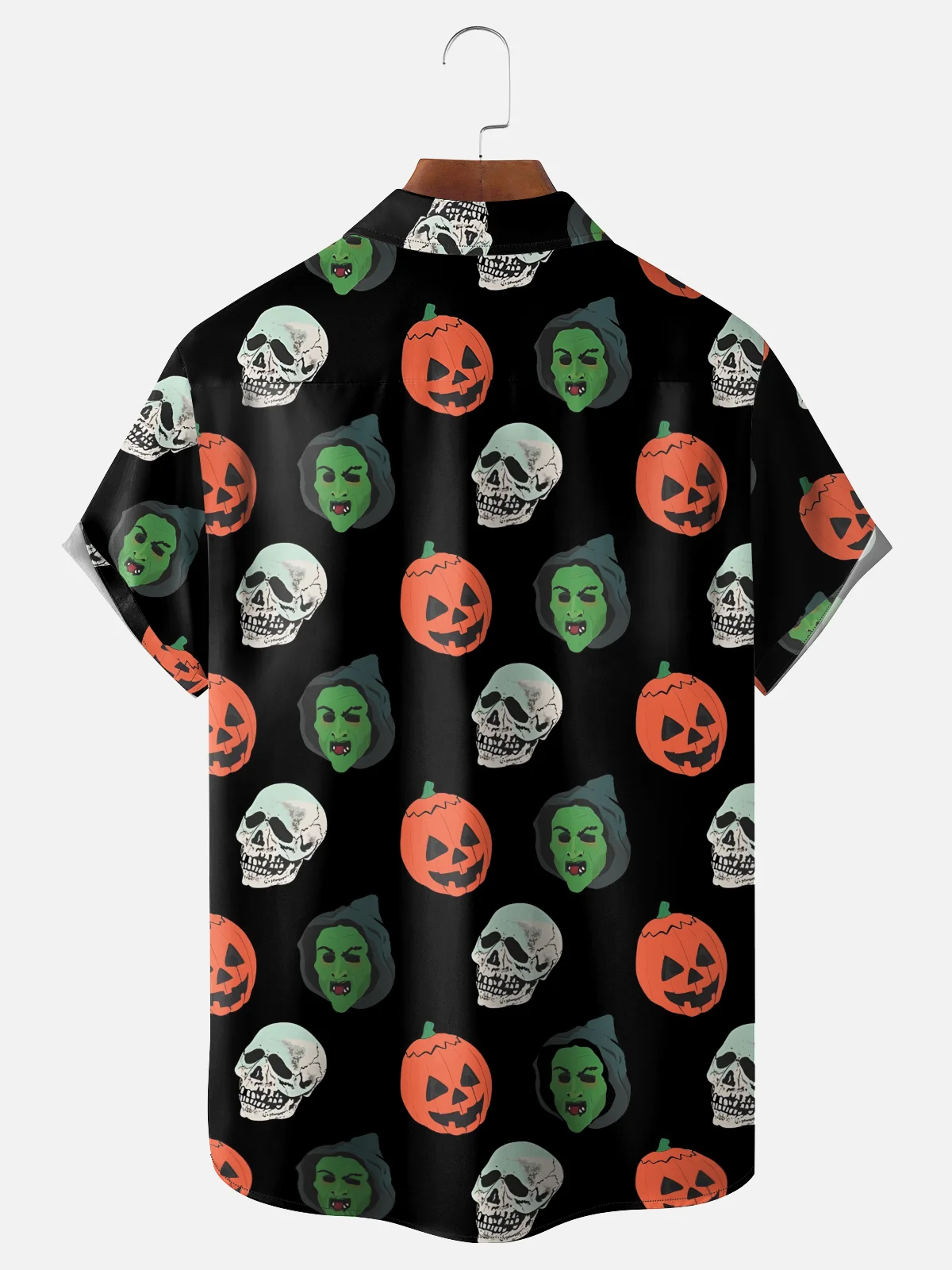 Moisture Wicking Halloween Pumpkin Ghost Skull Chest Pocket Hawaiian Shirt