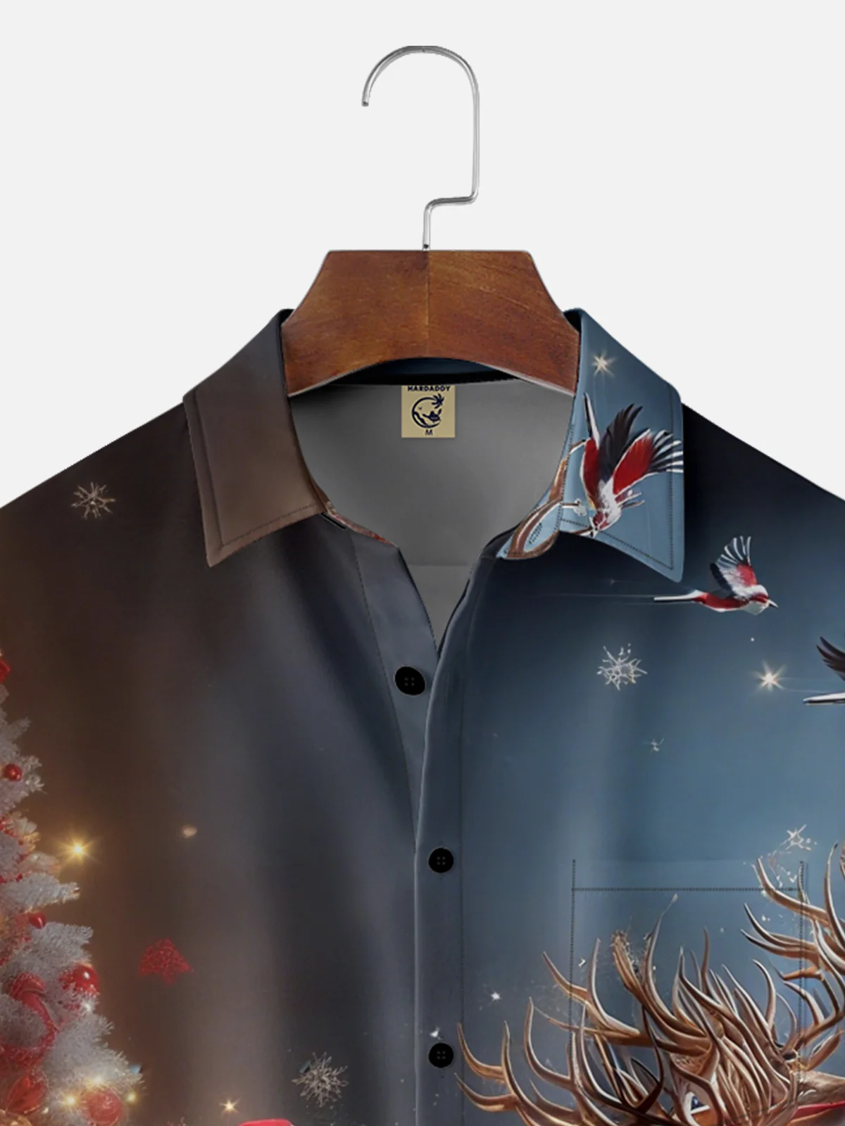 Moisture-Wicking Santa Claus Sleigh Christmas Tree Chest Pocket Hawaiian Shirt