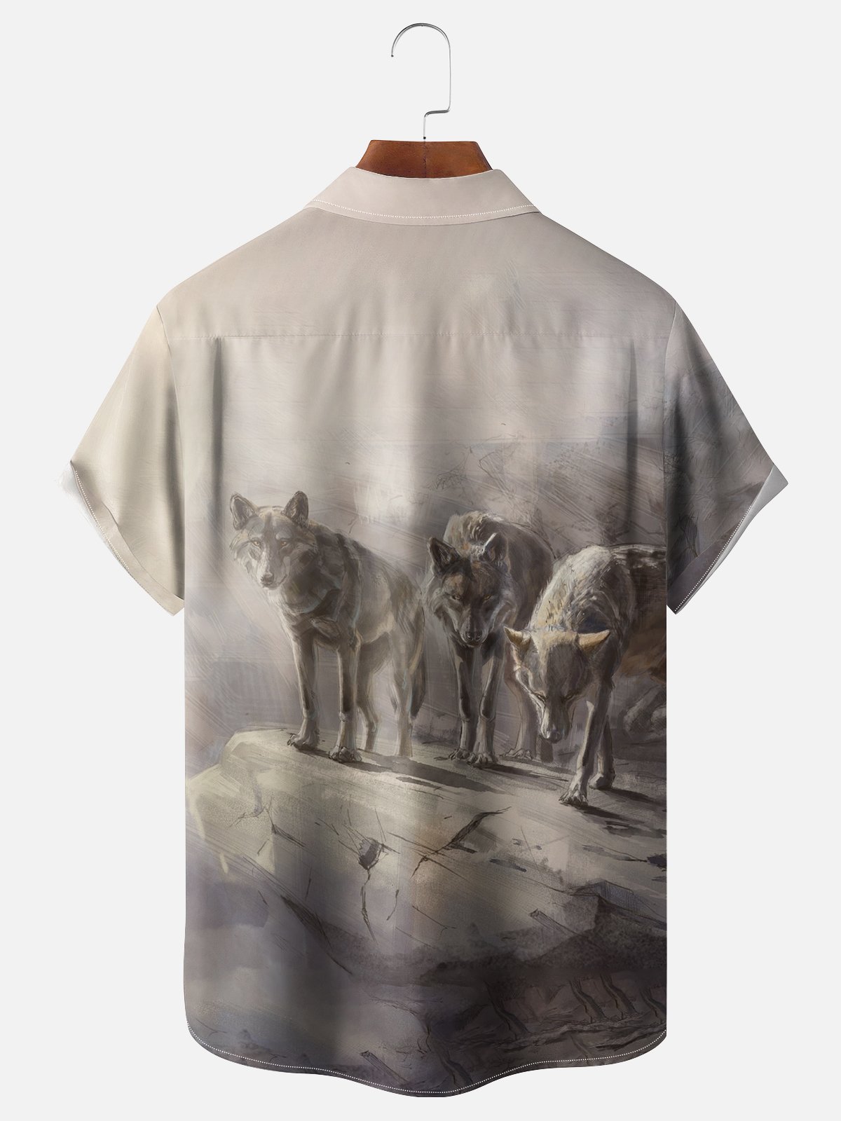 Hardaddy x Lazaro Illustration Moisture-wicking Art Wolf Pack Jones Chest Pocket Hawaiian Shirt