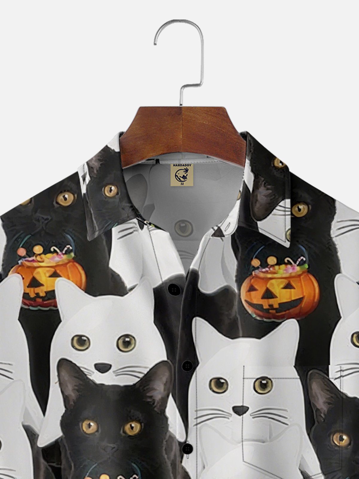 Moisture-Wicking Halloween Pumpkin Cat Chest Pocket Hawaiian Shirt