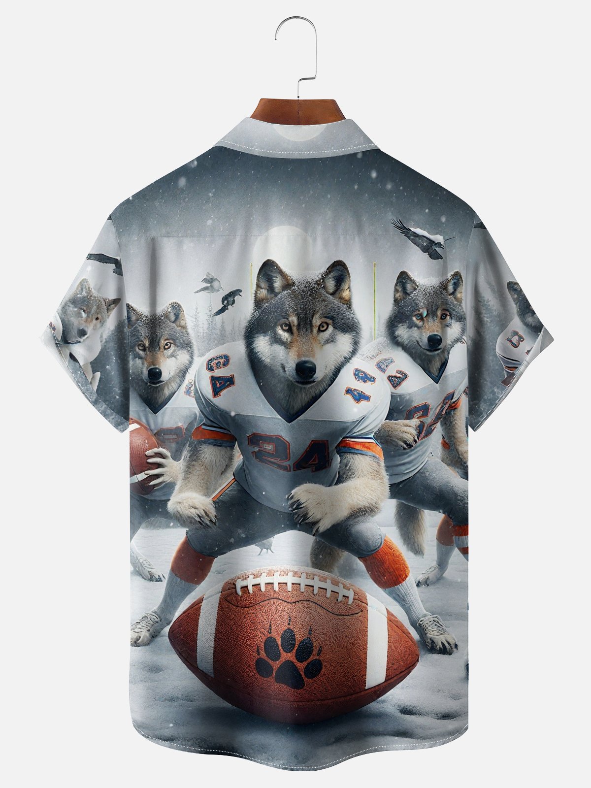 Moisture-Wicking Football Wolves Chest Pocket Hawaiian Shirt