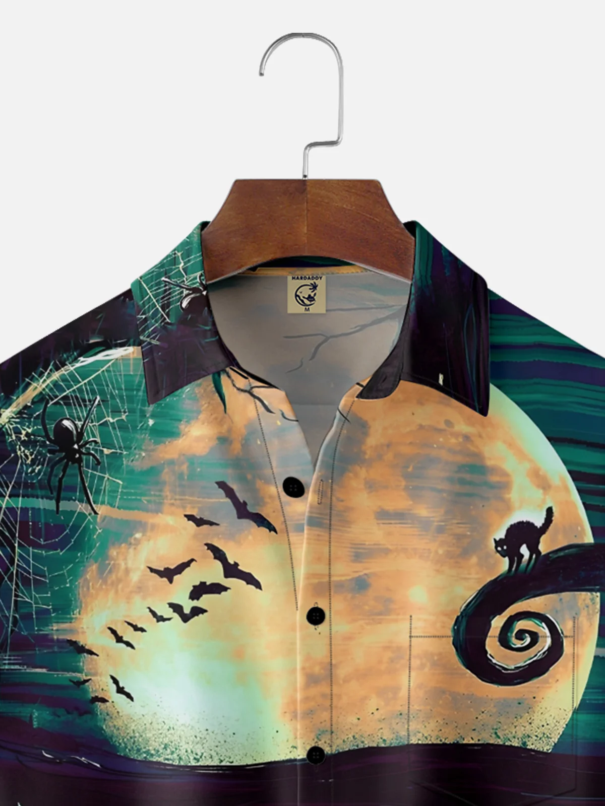 Moisture Wicking Halloween Ghost Spider Black Cat Abstract Art Chest Pocket Hawaiian Shirt