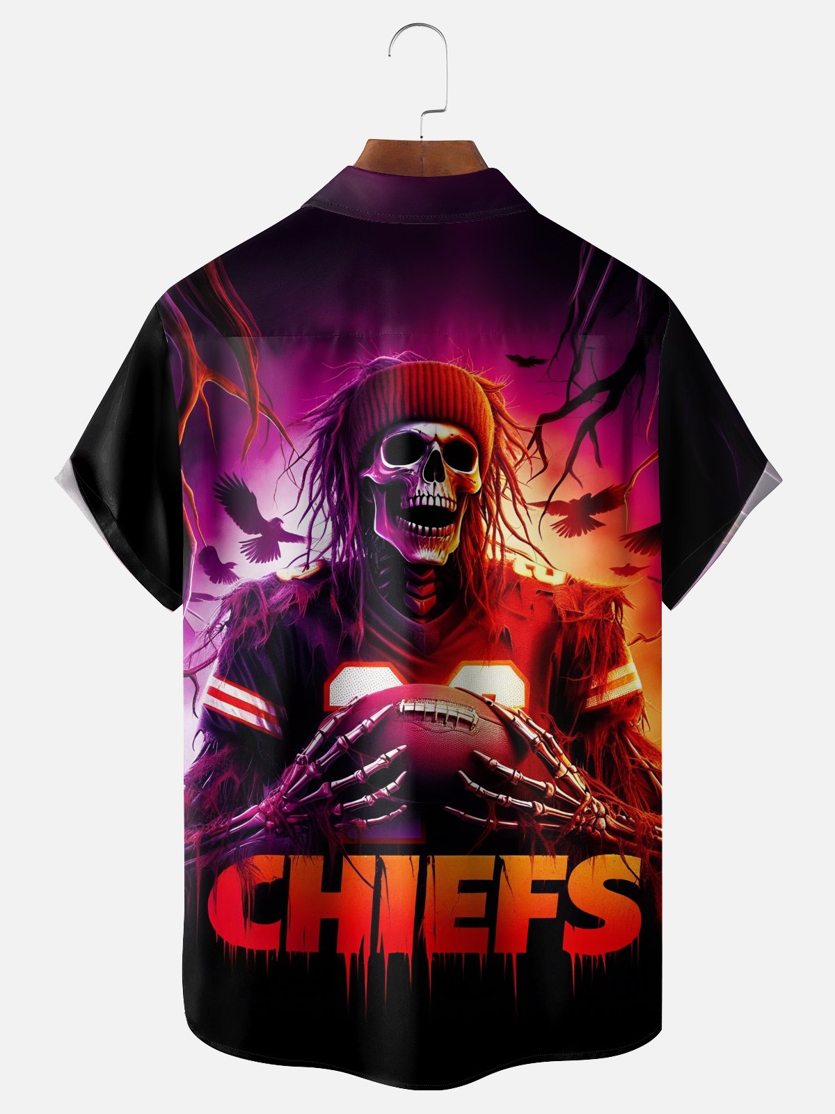 Moisture-Wicking Kansas City Chiefs Skull Chest Pocket Hawaiian Shirt
