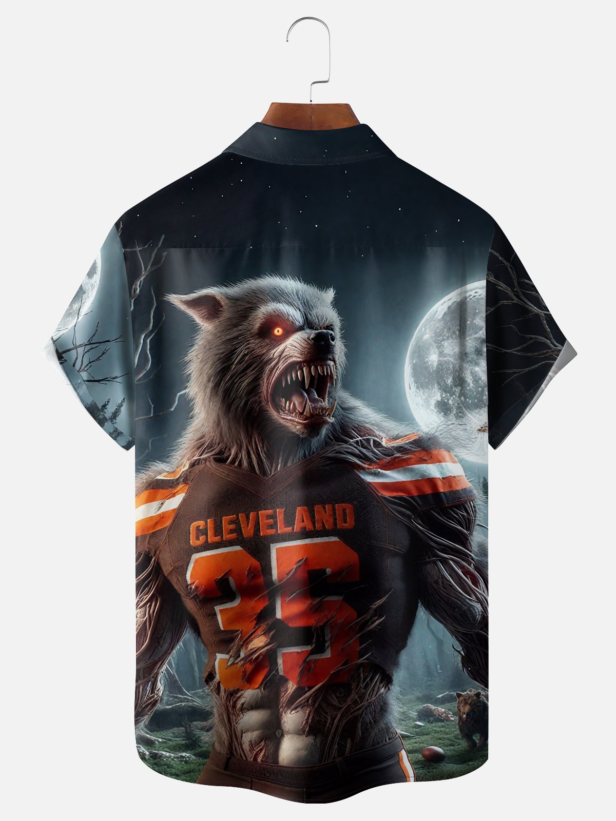 Moisture-Wicking Football Wolf Halloween Chest Pocket Hawaiian Shirt