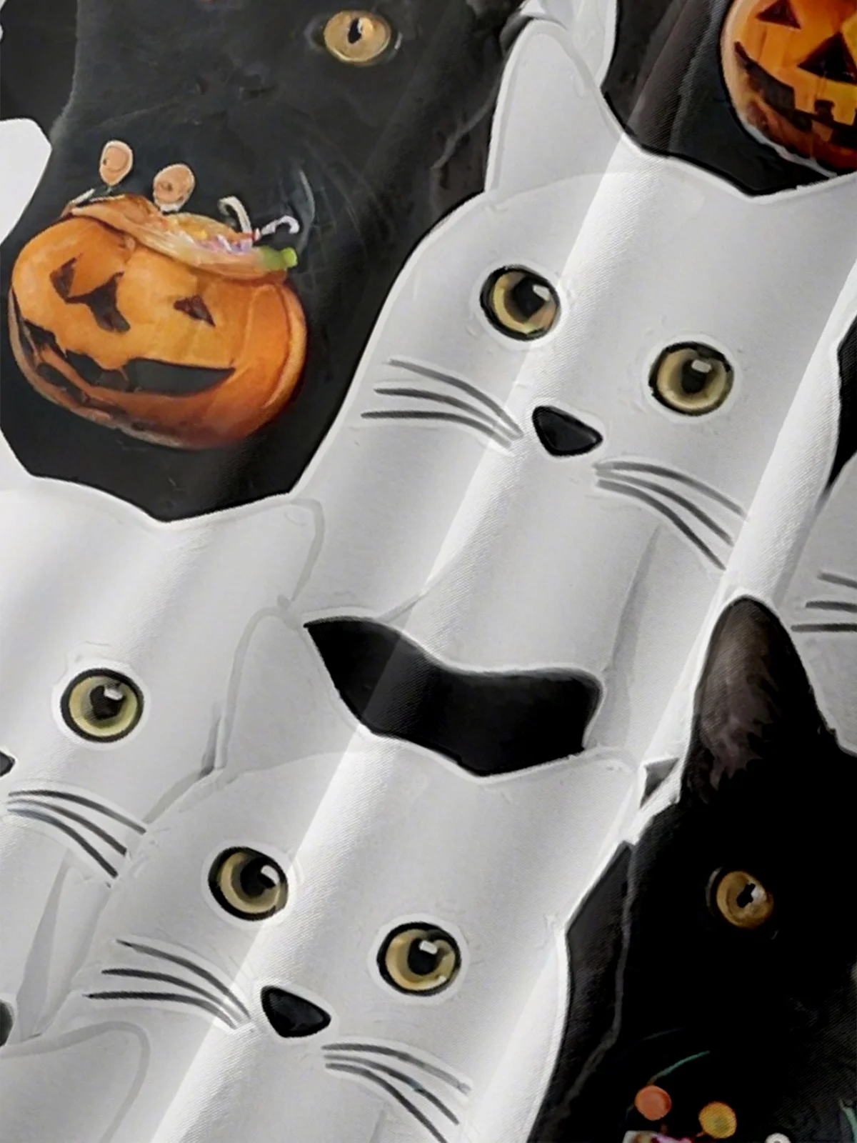 Moisture-Wicking Halloween Pumpkin Cat Chest Pocket Hawaiian Shirt