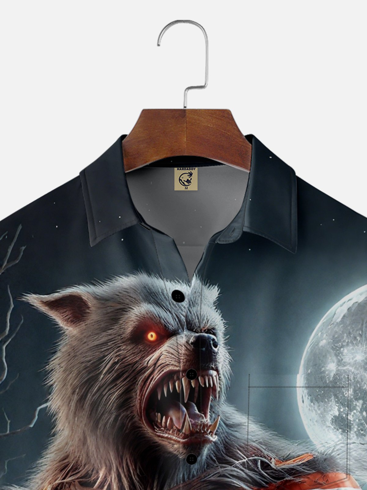 Moisture-Wicking Football Wolf Halloween Chest Pocket Hawaiian Shirt