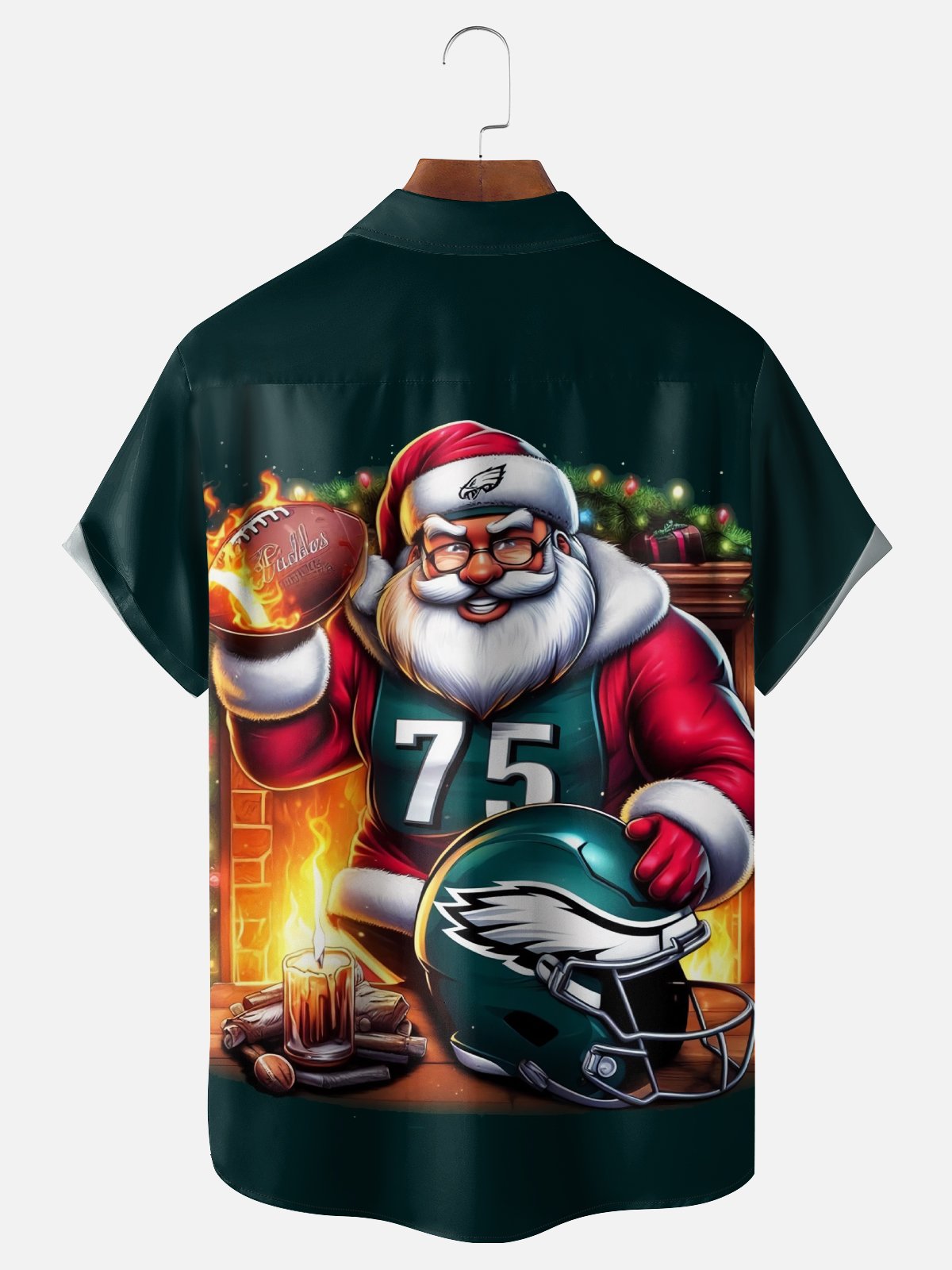 Moisture Wicking Christmas Philadelphia Eagles Chest Pocket Hawaiian Shirt