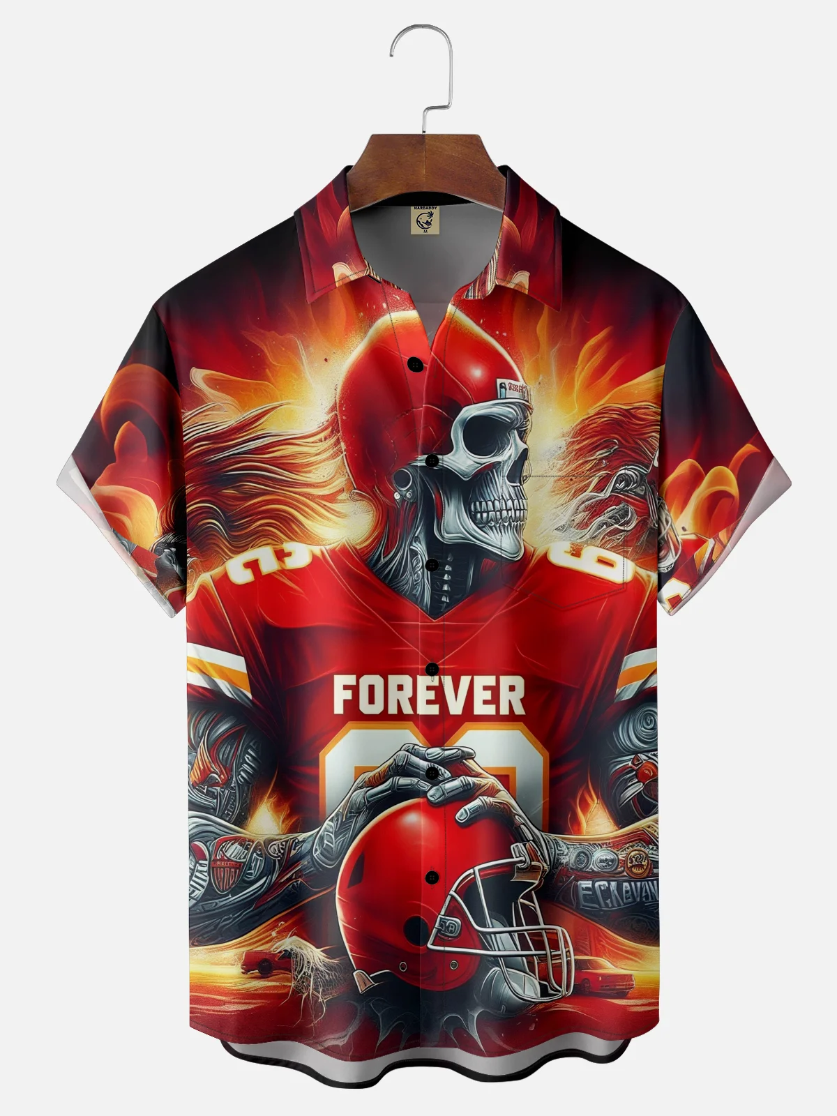Moisture-Wicking Kansas City Chiefs Skull Chest Pocket Hawaiian Shirt