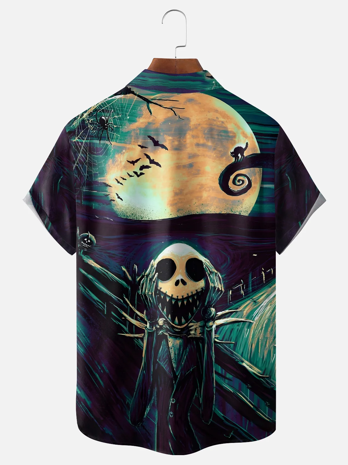 Moisture Wicking Halloween Ghost Spider Black Cat Abstract Art Chest Pocket Hawaiian Shirt