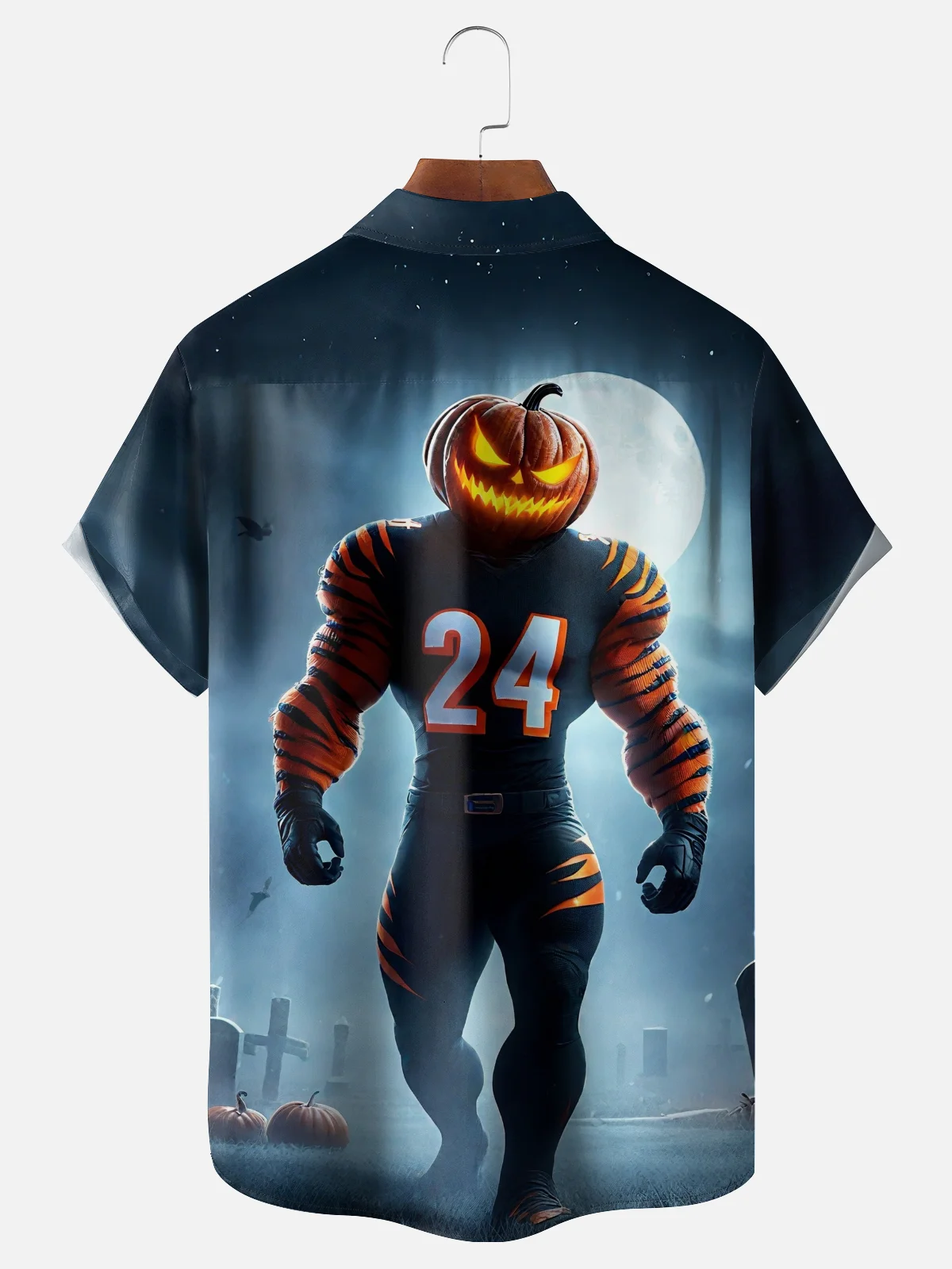 Moisture-Wicking Ombre Halloween Pumpkin Chest Pocket Hawaiian Shirt