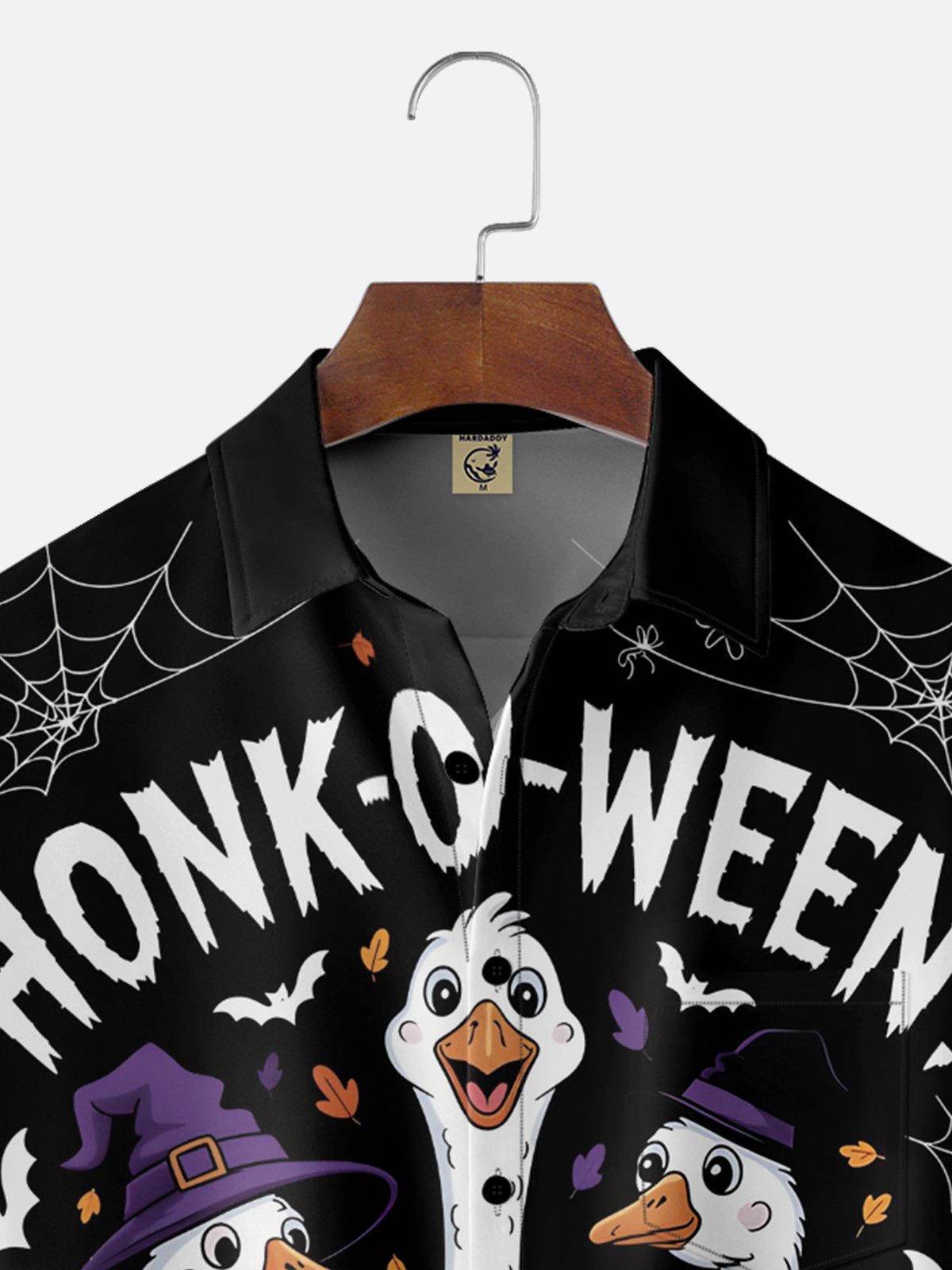 Moisture-Wicking Fun Halloween Goose Pumpkin Bat Chest Pocket Hawaiian Shirt