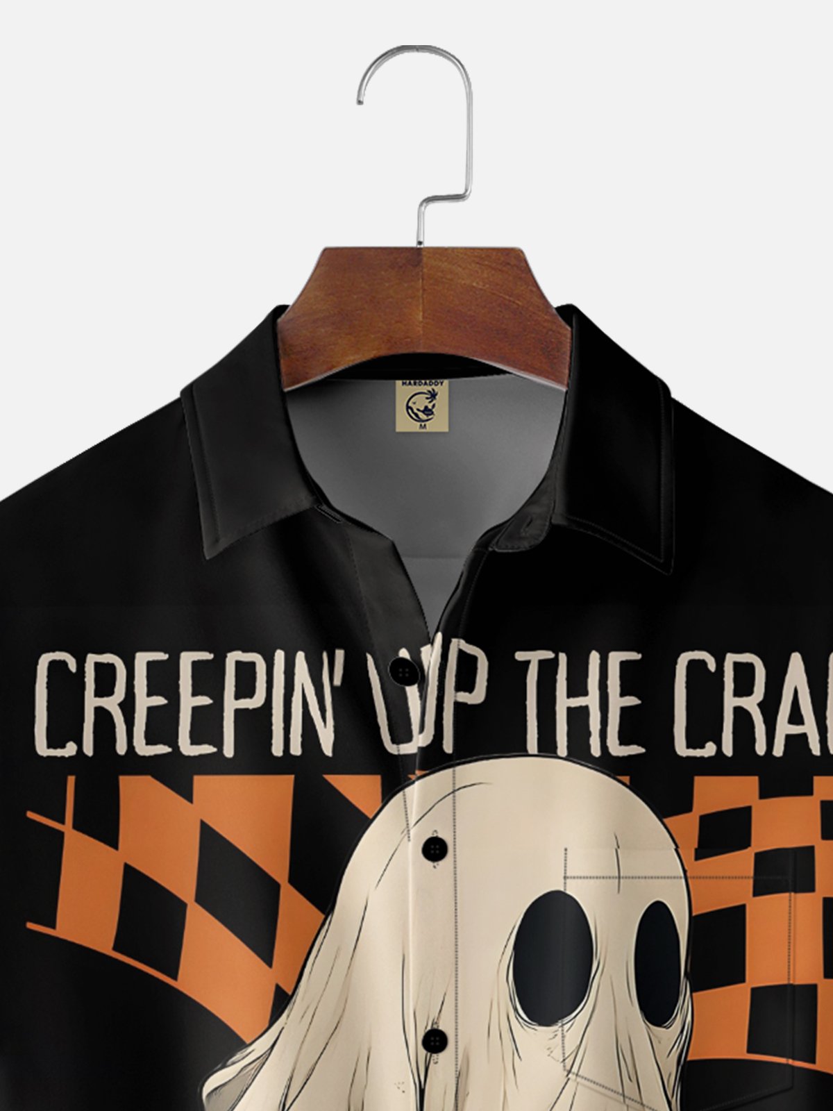Moisture-Wicking Halloween Ghost Geometric Chest Pocket Hawaiian Shirt