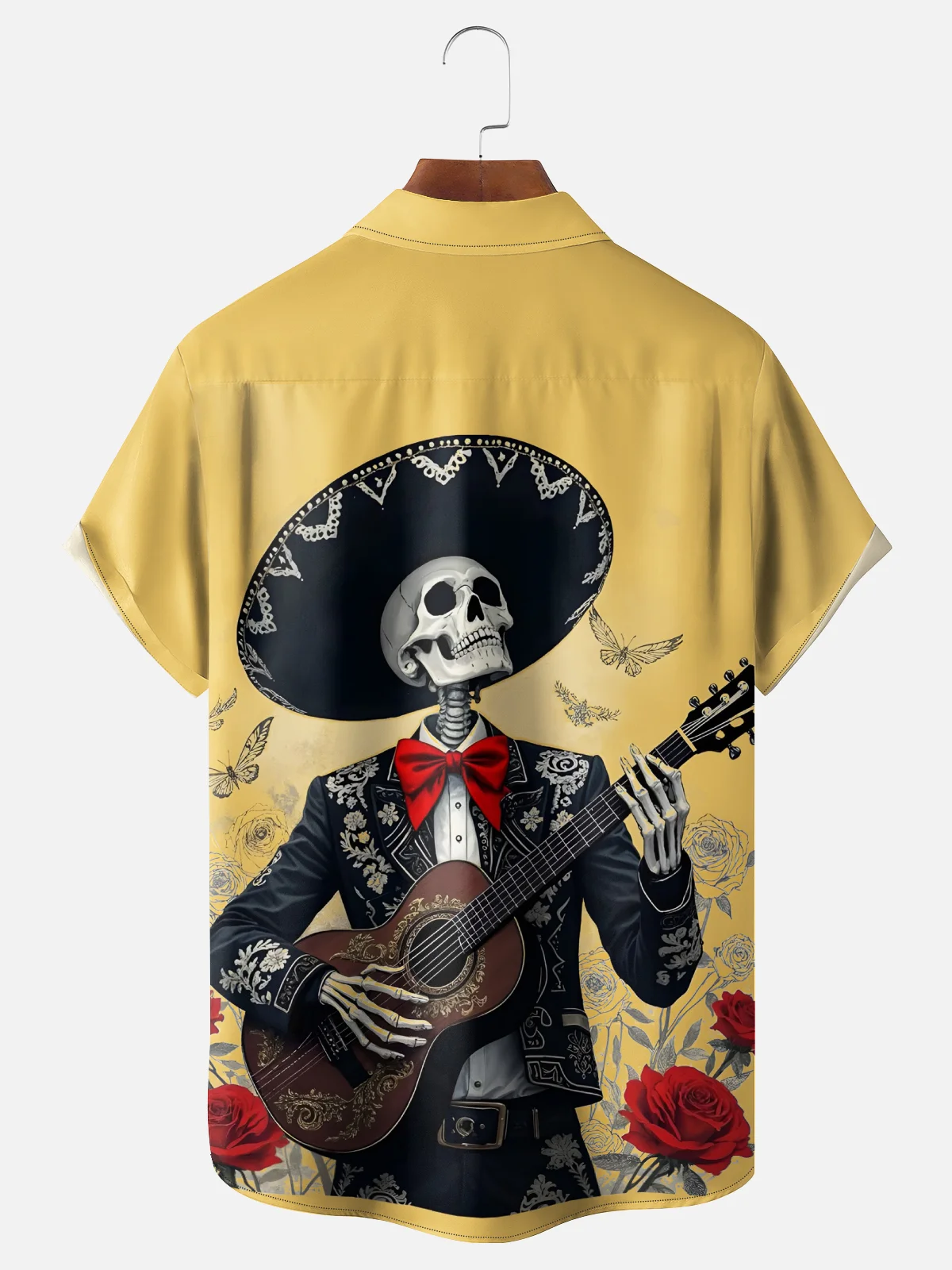 Moisture-wicking Day of the Dead Skull Music Chest Pocket Hawaiian Shirt