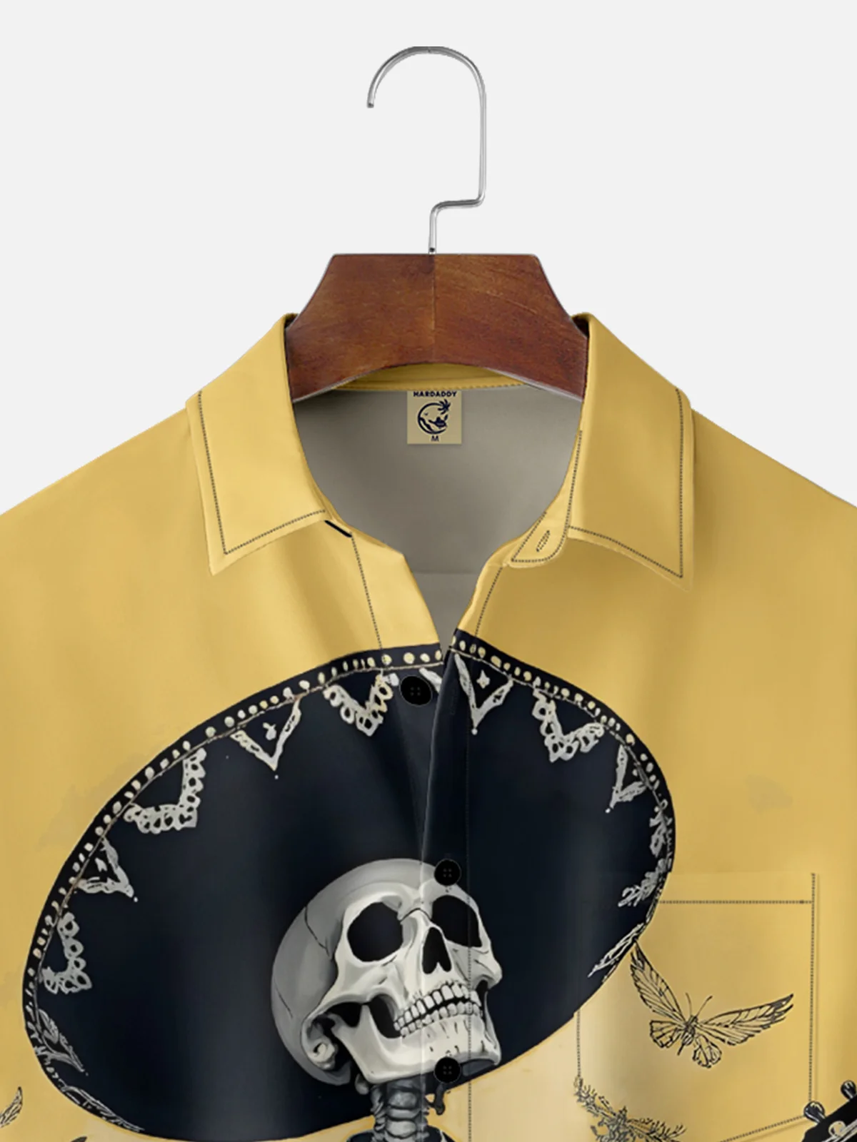 Moisture-wicking Day of the Dead Skull Music Chest Pocket Hawaiian Shirt
