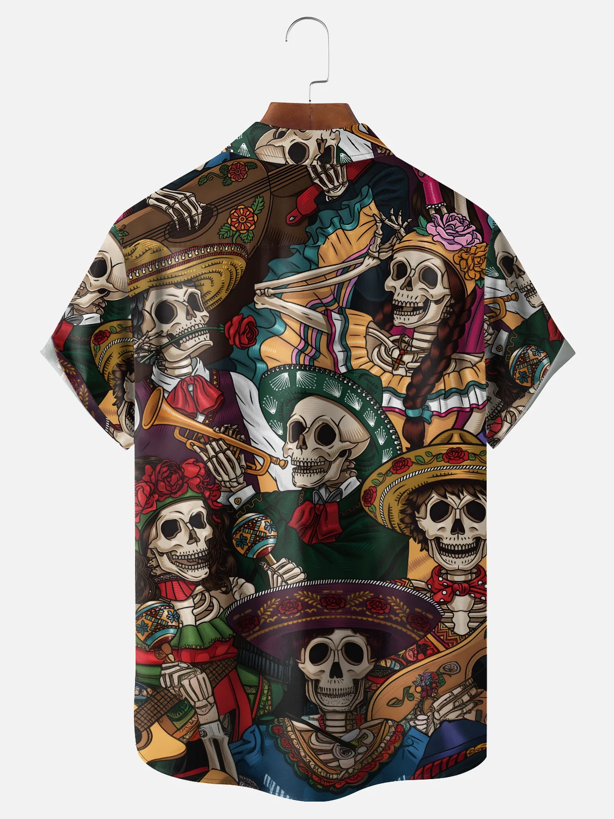 Moisture-wicking Mexican Day Of The Dead Skeleton Music Chest Pocket Casual Shirt