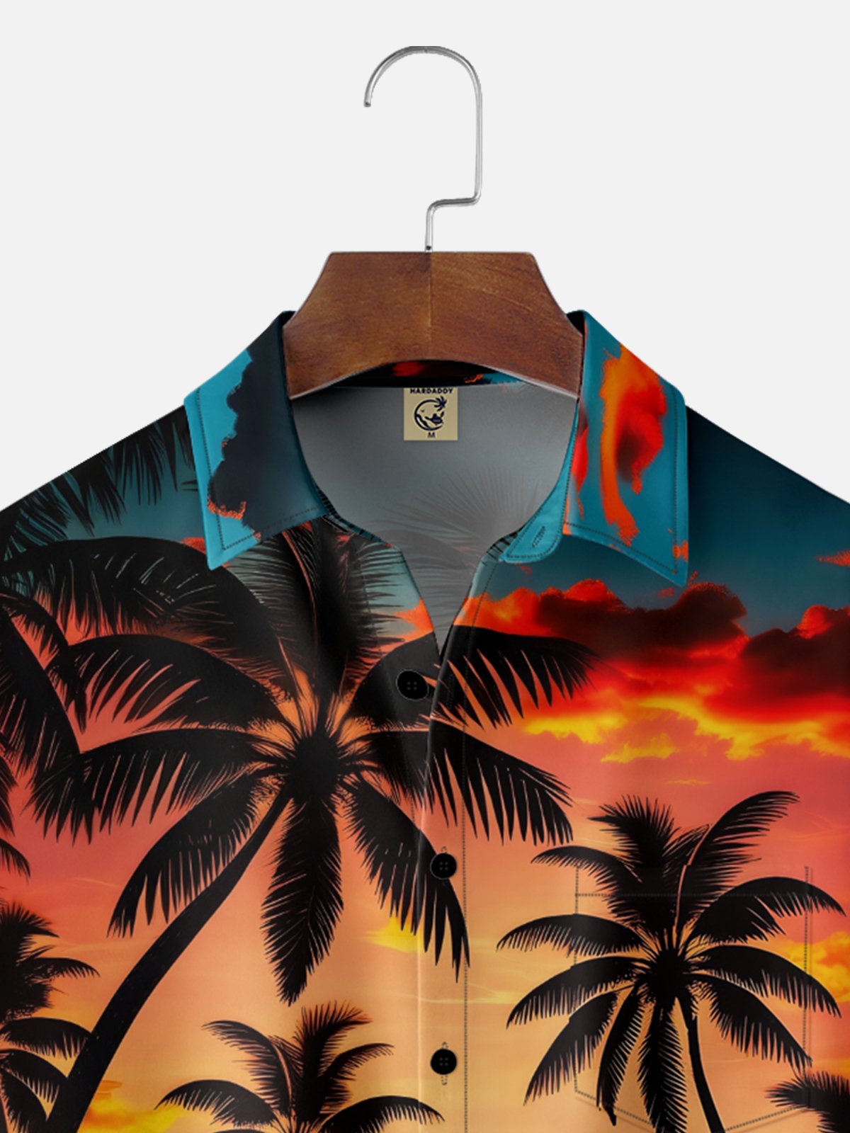 Moisture-wicking Coconut Tree Beach Sunset Chest Pocket Hawaiian Shirt