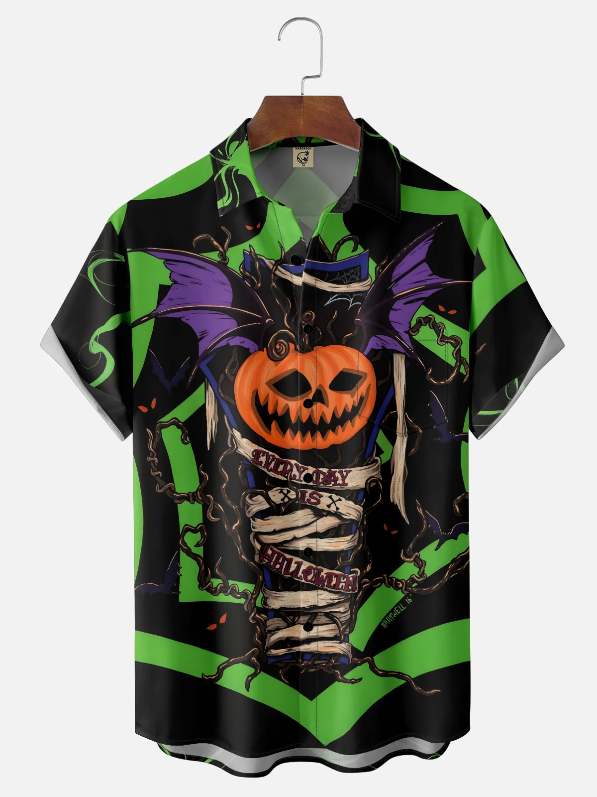 Moisture-wicking Halloween Pumpkin Chest Pocket Casual Shirt