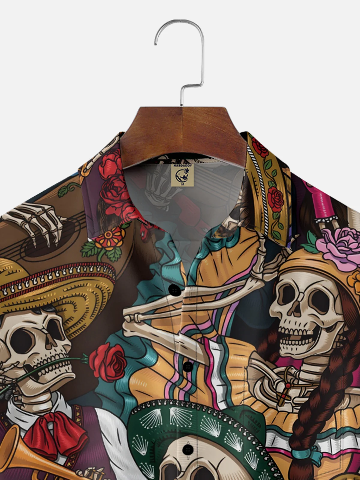 Moisture-wicking Mexican Day Of The Dead Skeleton Music Chest Pocket Casual Shirt