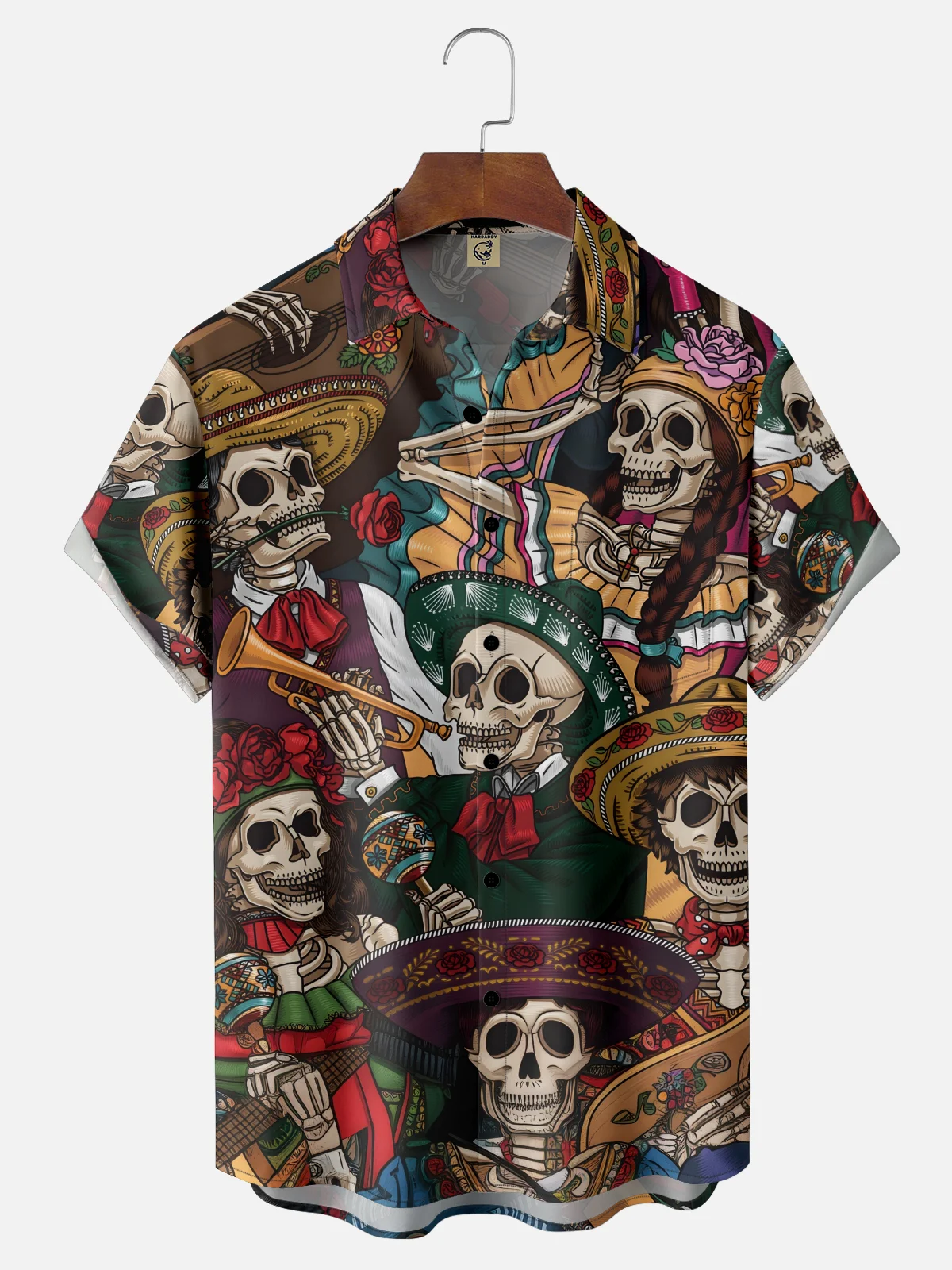 Moisture-wicking Mexican Day Of The Dead Skeleton Music Chest Pocket Casual Shirt
