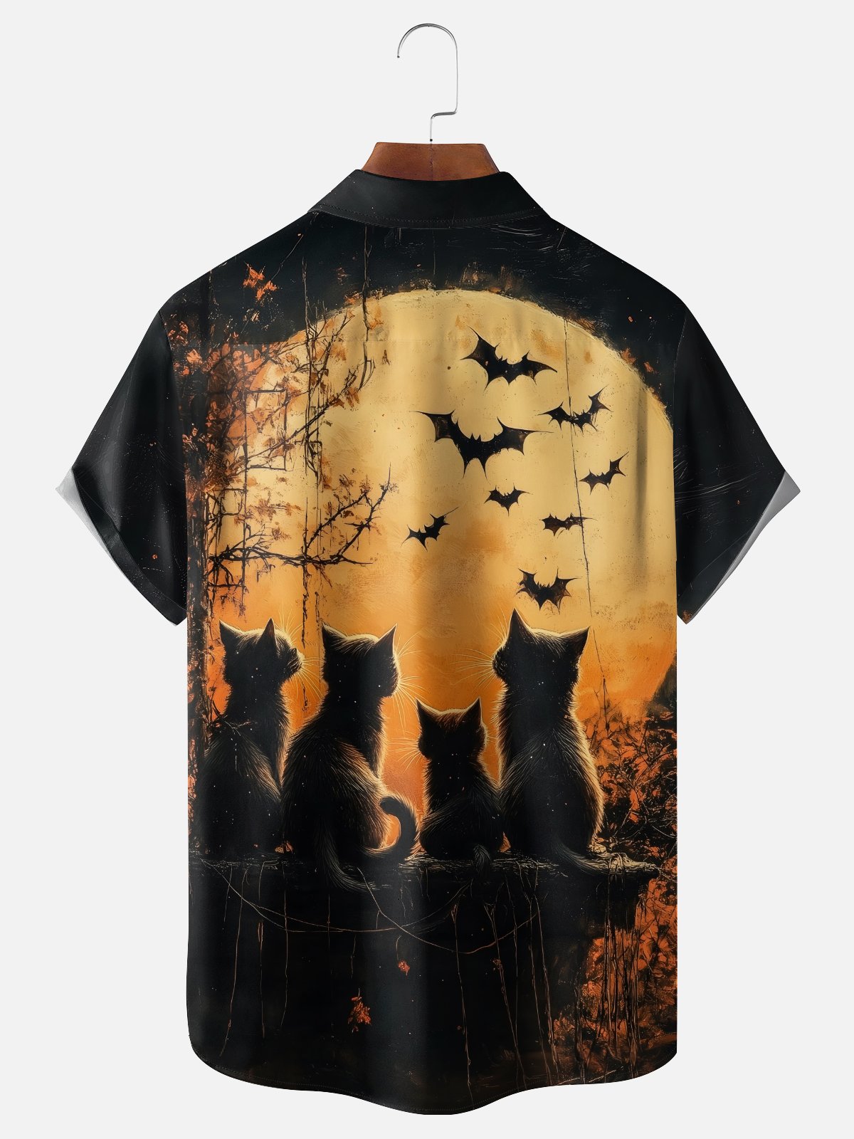Moisture-wicking Halloween Cats Chest Pocket Casual Shirt
