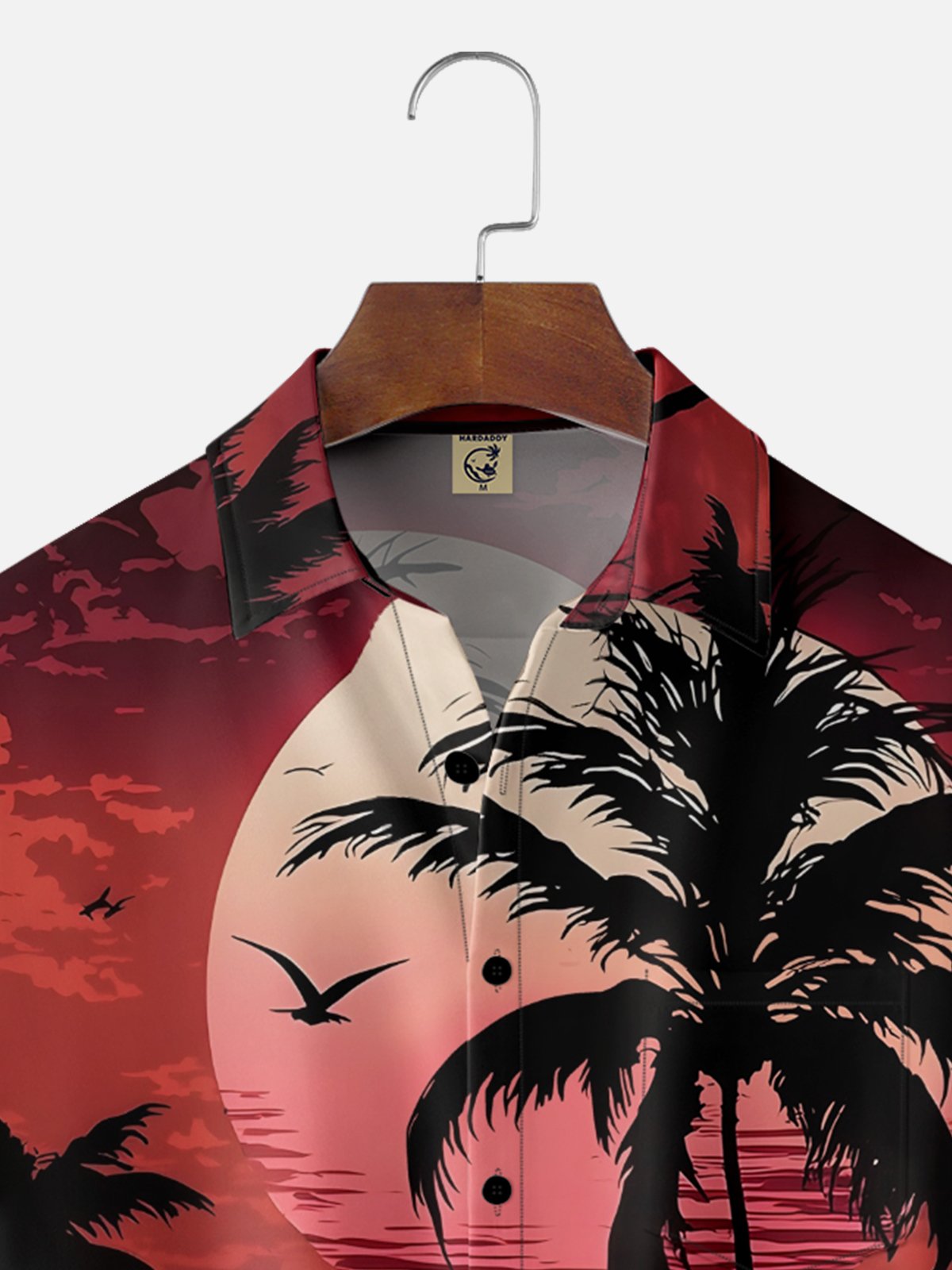 Moisture-wicking Coconut Trees Beach Seagulls Chest Pocket Hawaiian Shirt