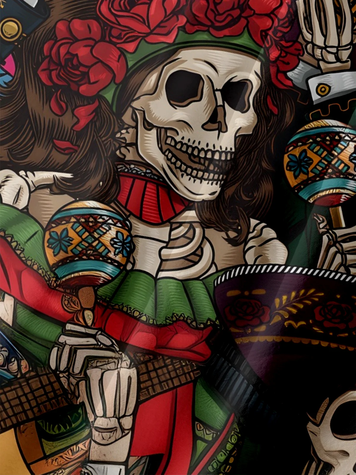 Moisture-wicking Mexican Day Of The Dead Skeleton Music Chest Pocket Casual Shirt