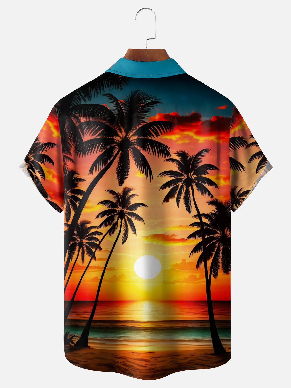 Moisture-wicking Coconut Tree Beach Sunset Chest Pocket Hawaiian Shirt