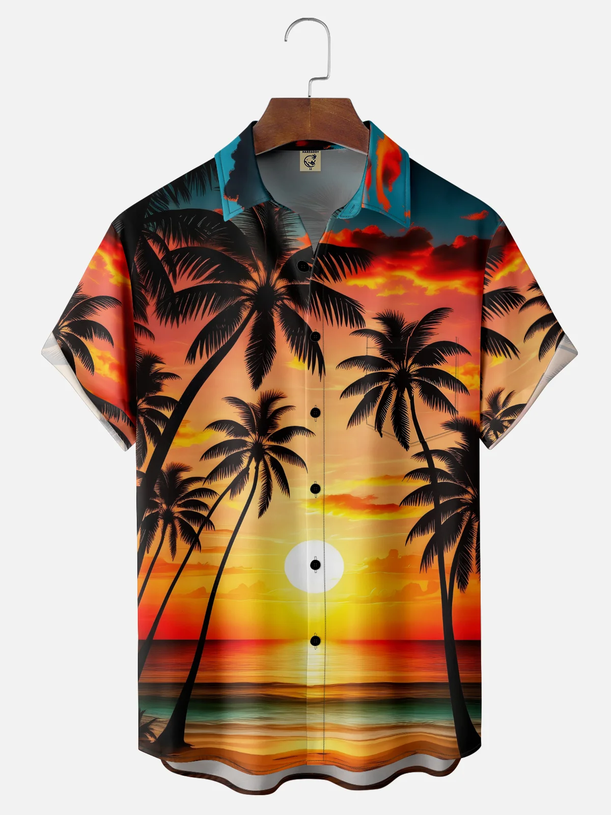 Moisture-wicking Coconut Tree Beach Sunset Chest Pocket Hawaiian Shirt