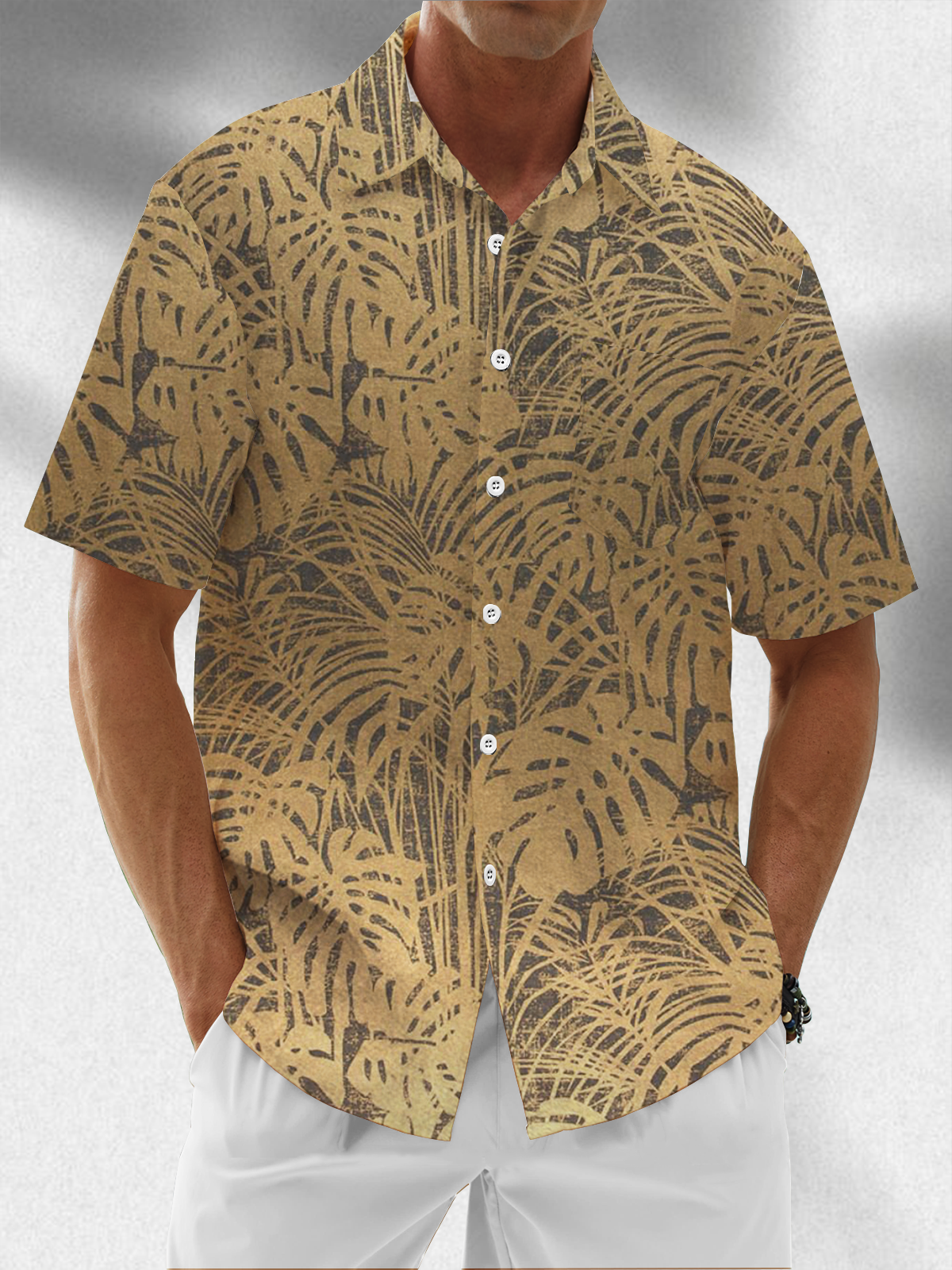 Moisture-Wicking Tropical Botanical Chest Pocket Hawaiian Shirt