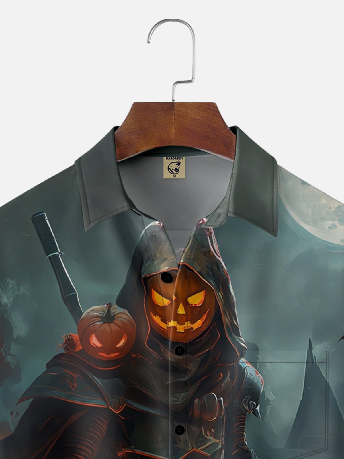 Moisture-Wicking Halloween Pumpkin Star Warrior Chest Pocket Hawaiian Shirt