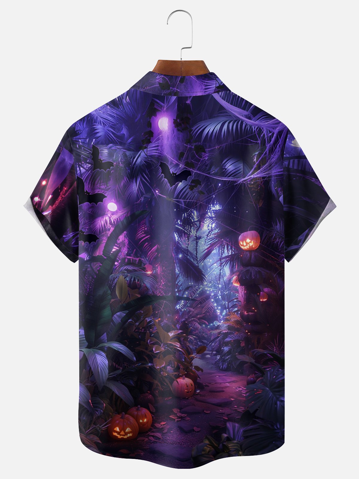 Moisture-Wicking Halloween Pumpkin Botanical Chest Pocket Hawaiian Shirt