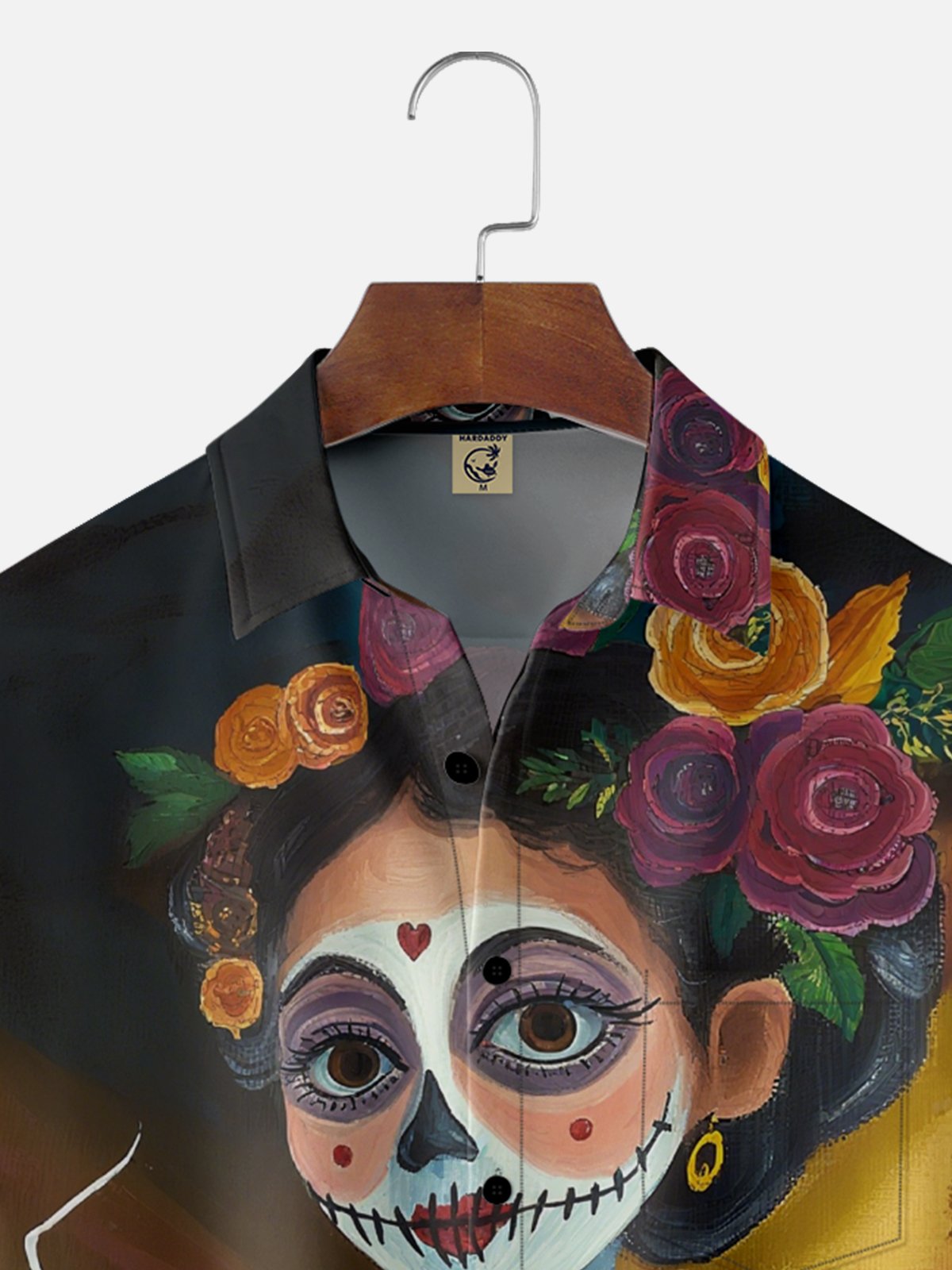 Moisture-Wicking Day of the Dead Pumpkin Skull Girl Chest Pocket Hawaiian Shirt